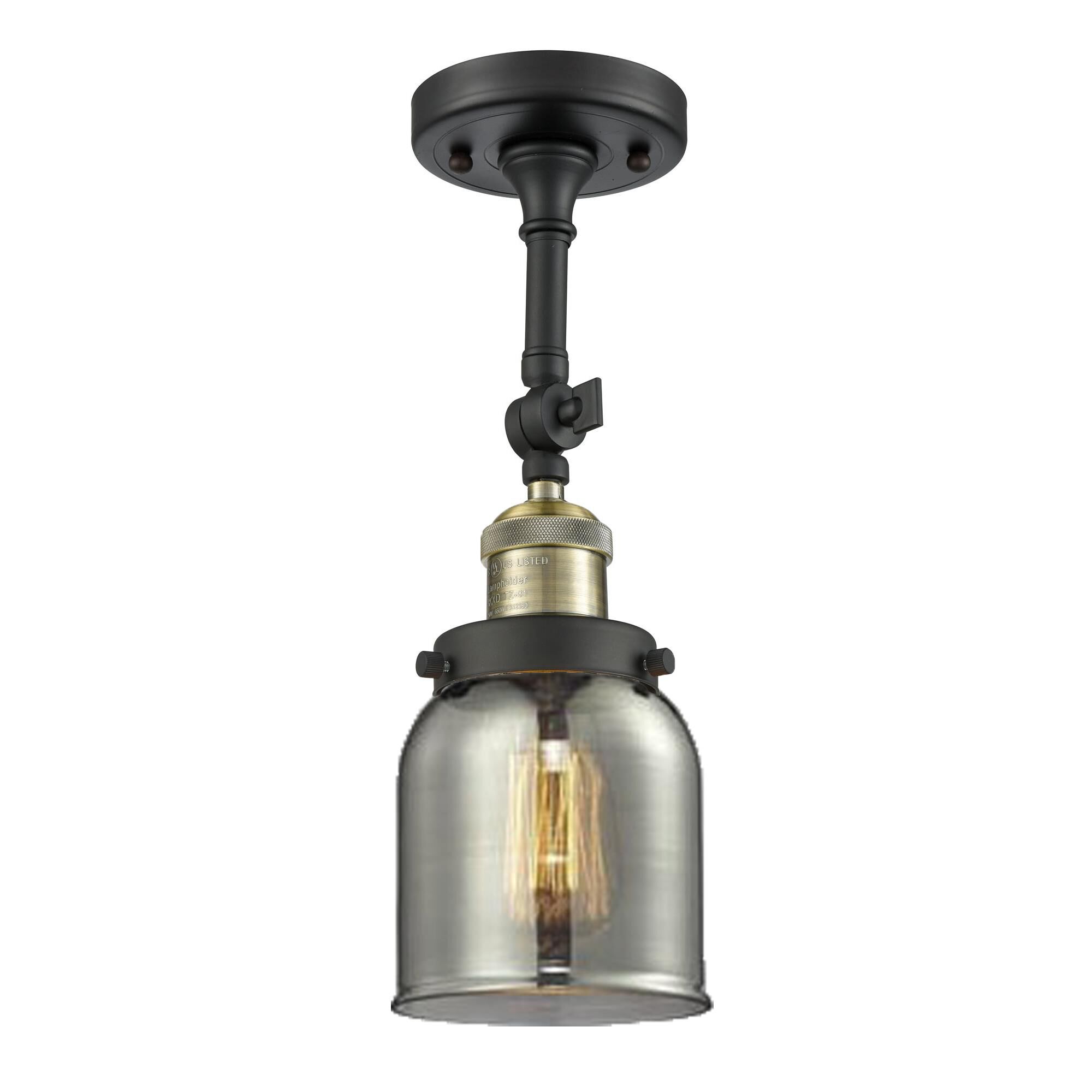 Shown in Black Antique Brass finish and Plated Smoked glass and None accent