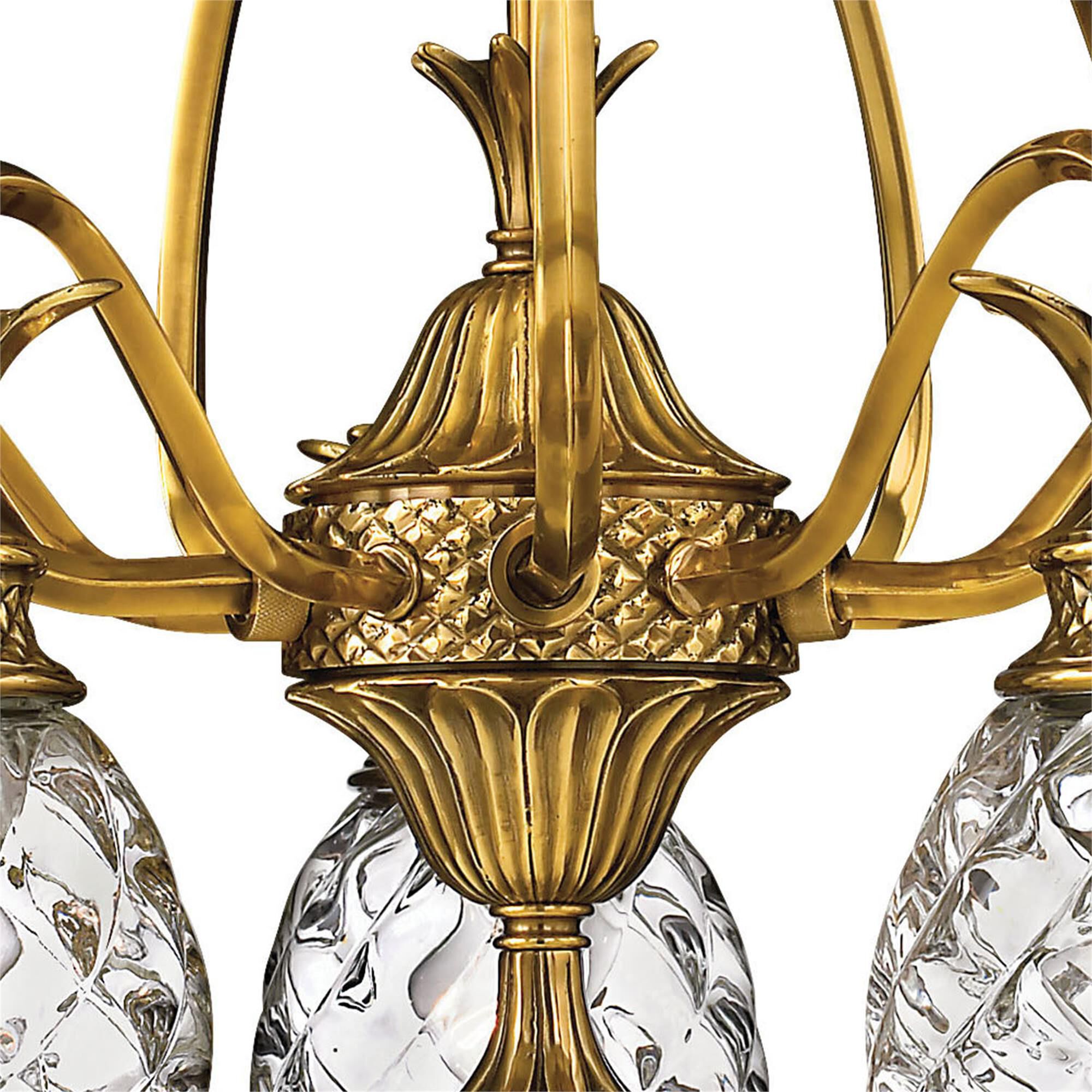 Shown in Burnished Brass finish and Clear Optic glass