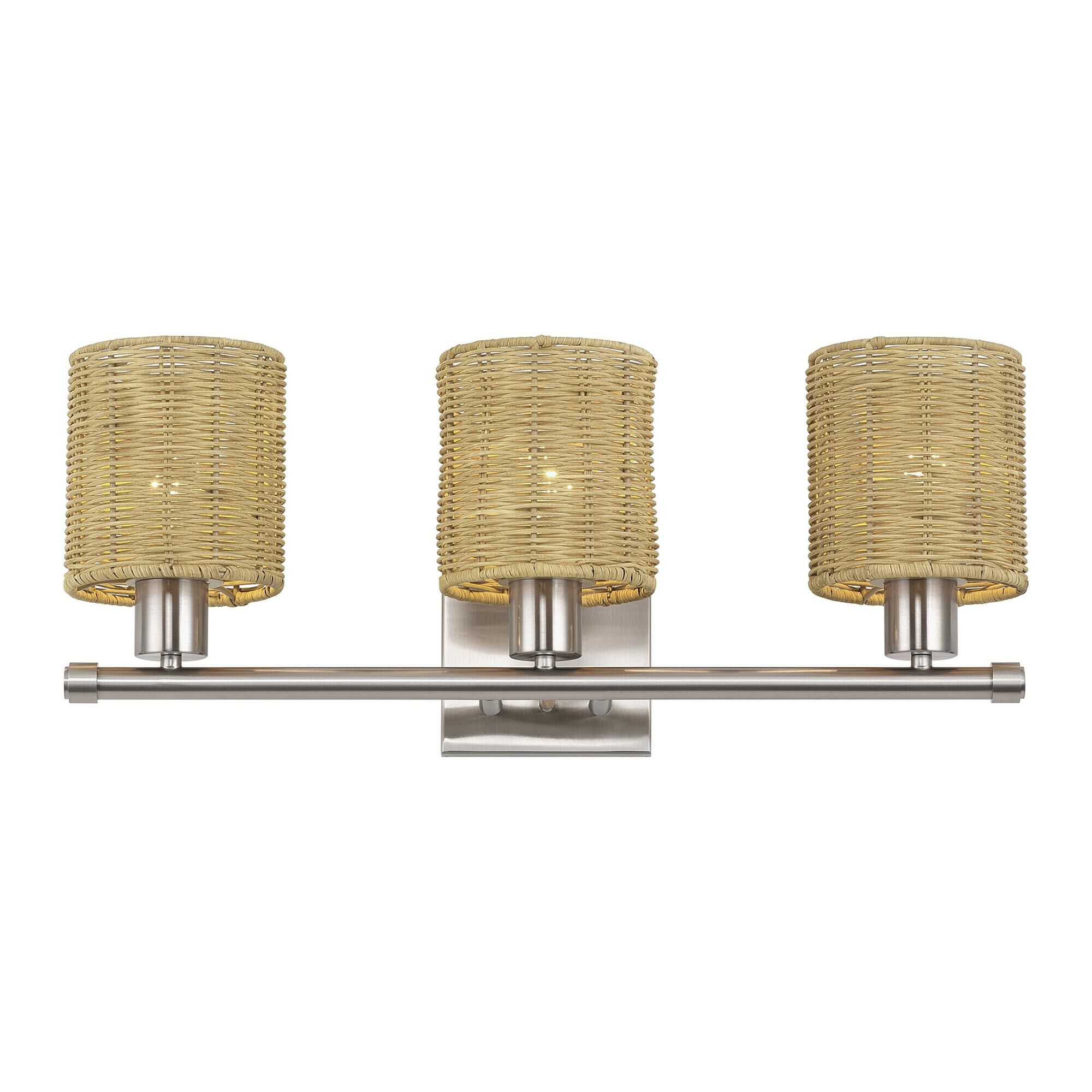 Shown in Brushed Nickel finish and Hand-Woven Rustic Walnut Color Rattan shade