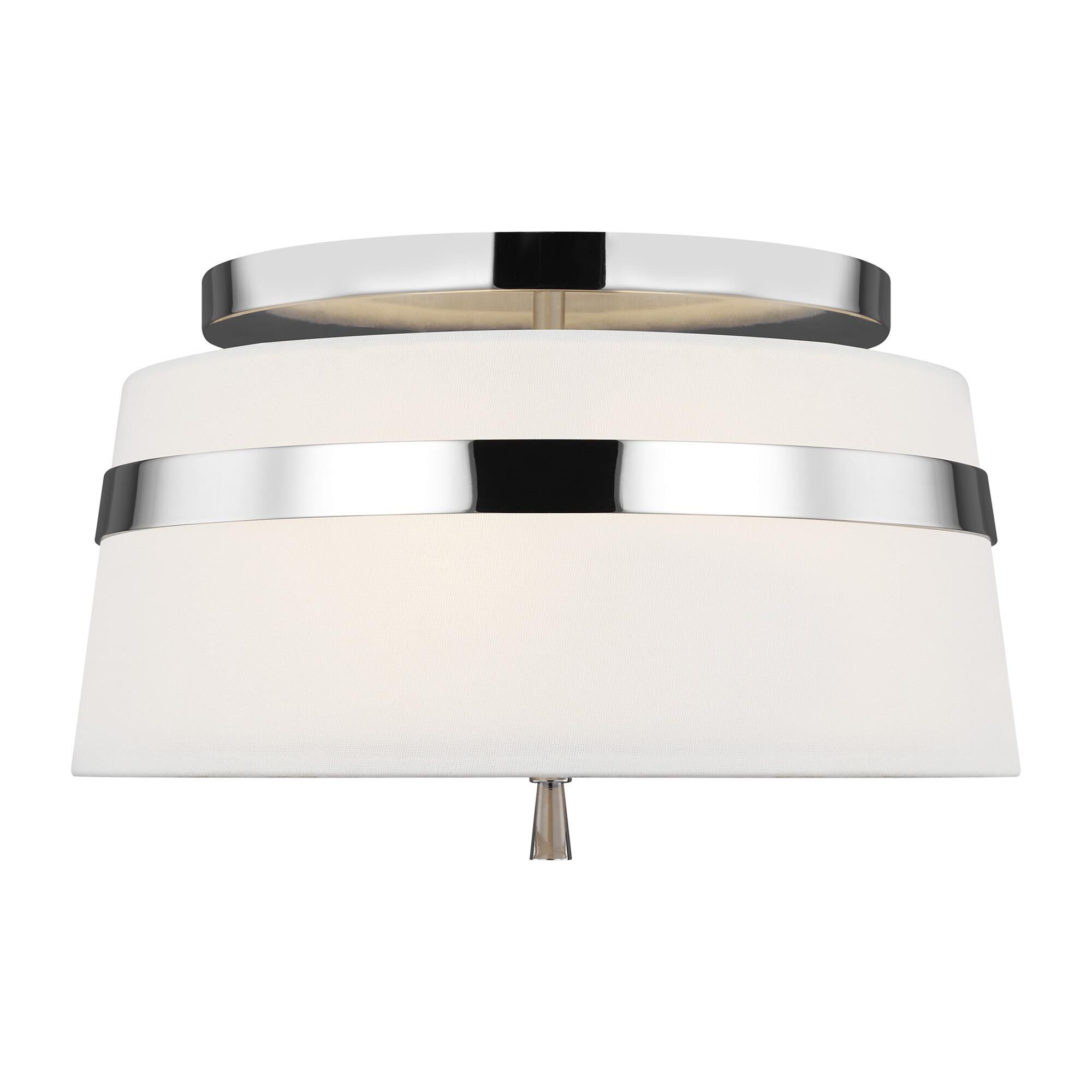 Shown in Polished Nickel finish and White Linen Fabric shade