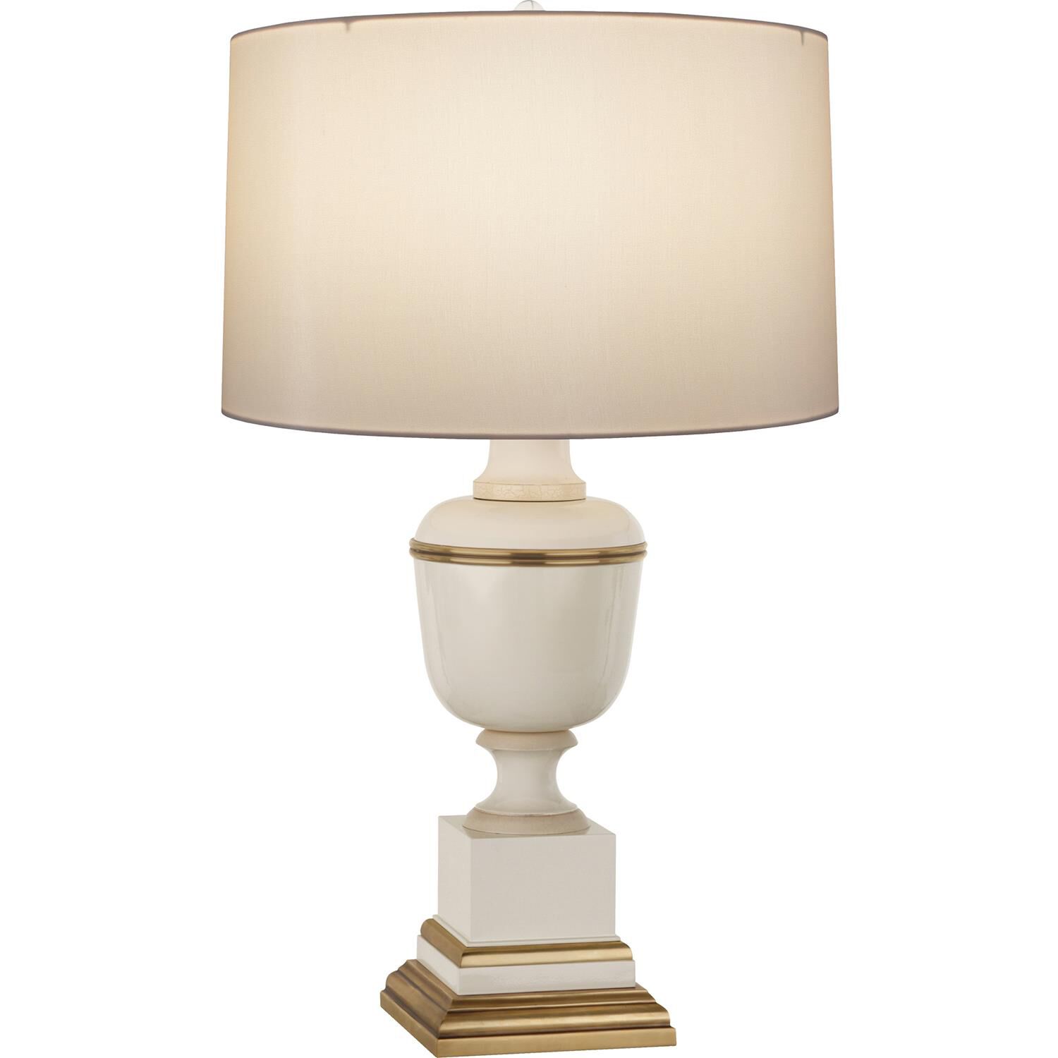 Shown in Ivory Lacquered Paint With Natural Brass And Ivory Crackle Accents finish and Cloud Cream Silk shade