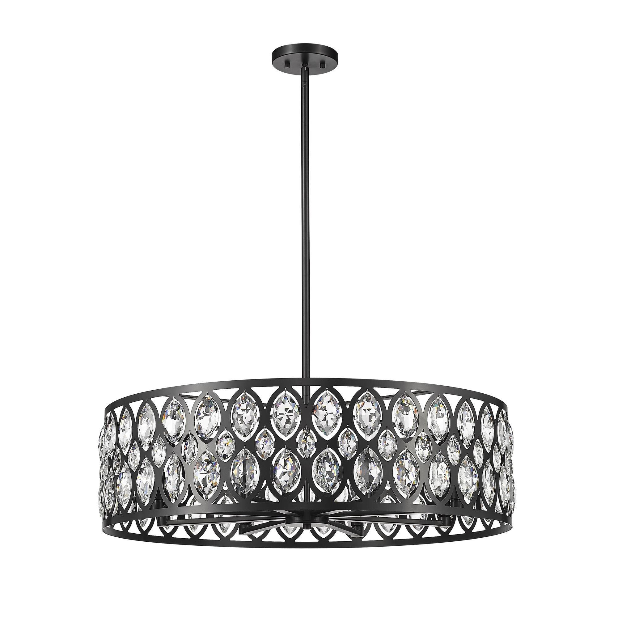 Shown in Matte Black finish and Steel + K9 Crystal glass and Steel + K9 Crystal shade
