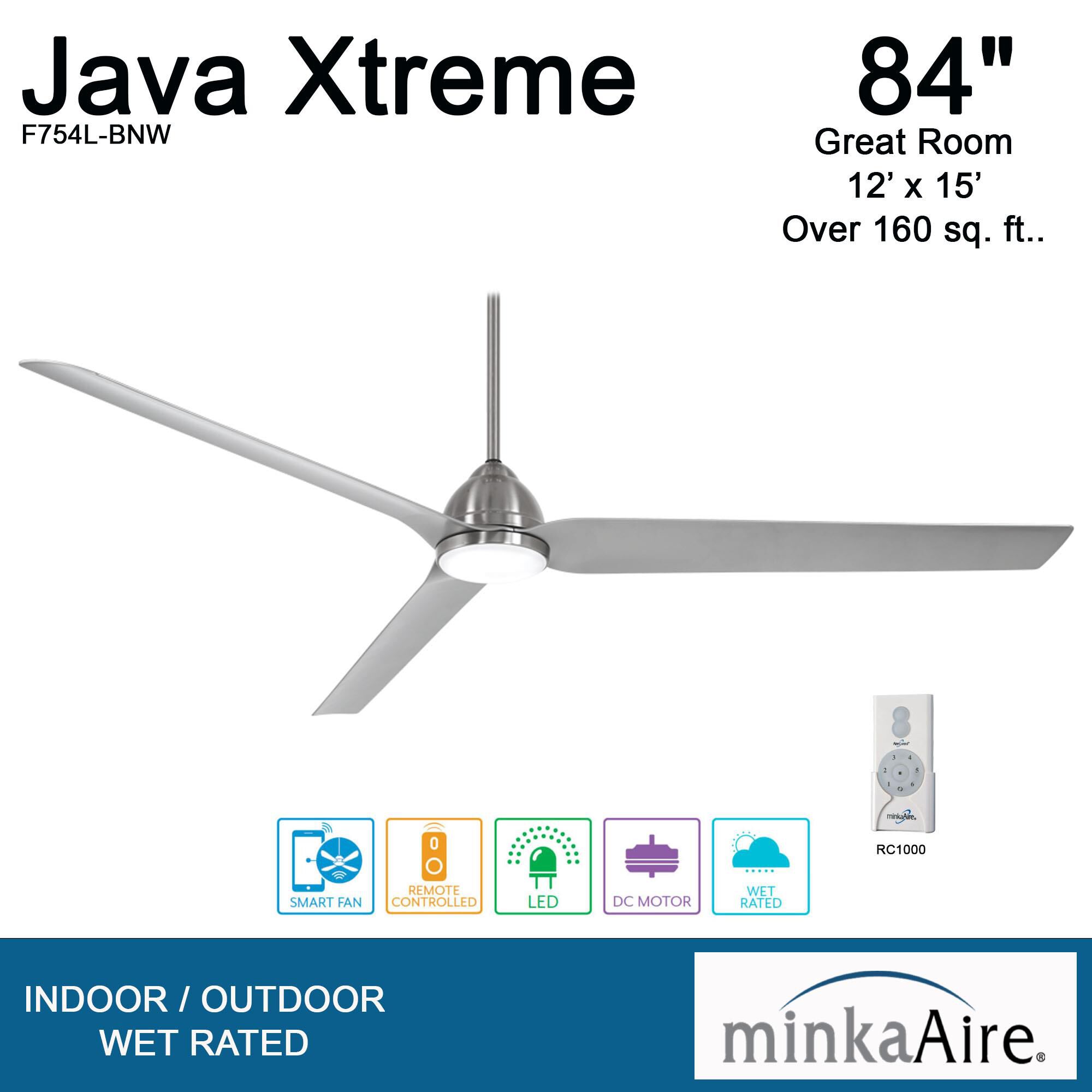 Java Outdoor Rated 84 Inch Ceiling Fan with Light Kit by Minka Aire