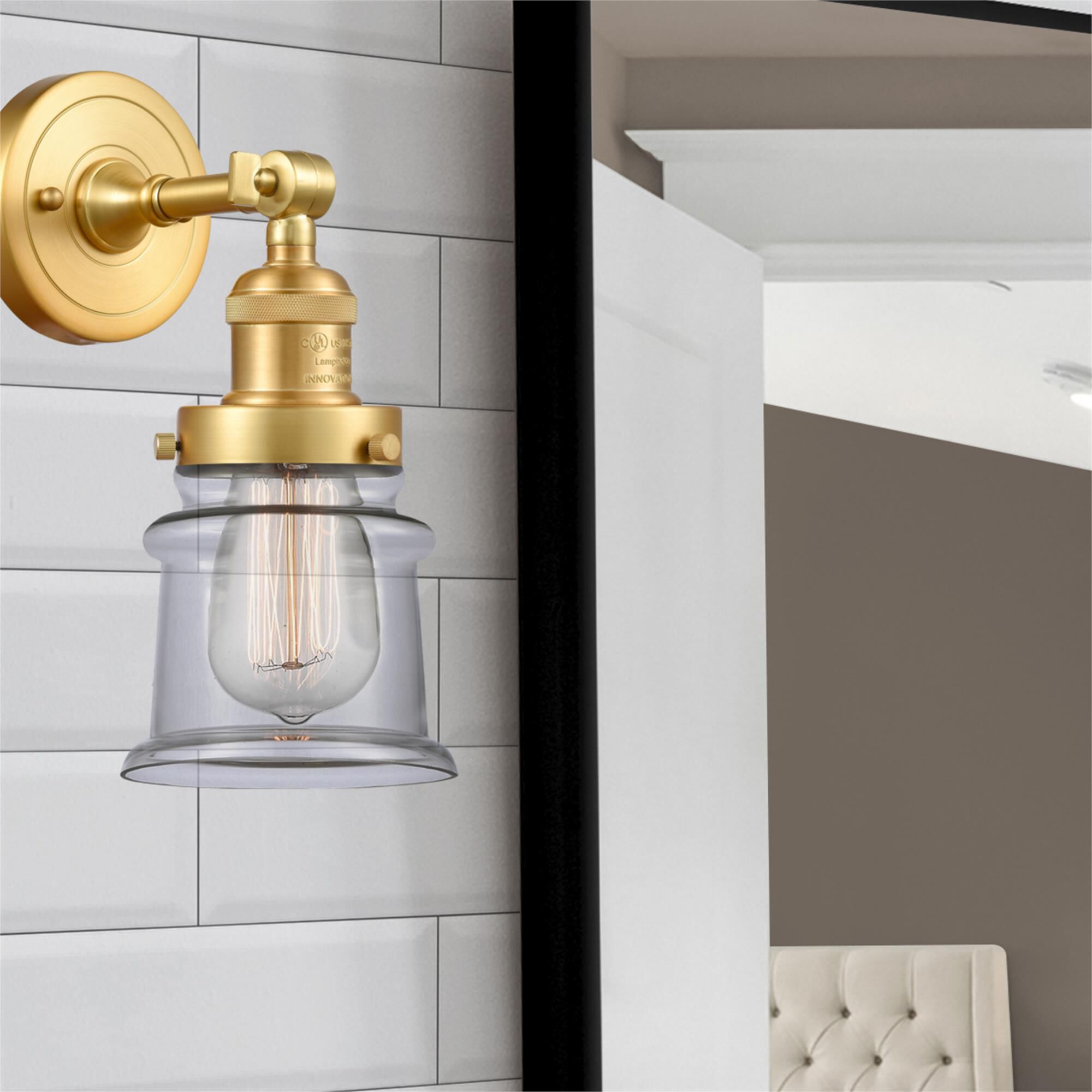 Shown in Satin Gold finish and Clear Canton glass