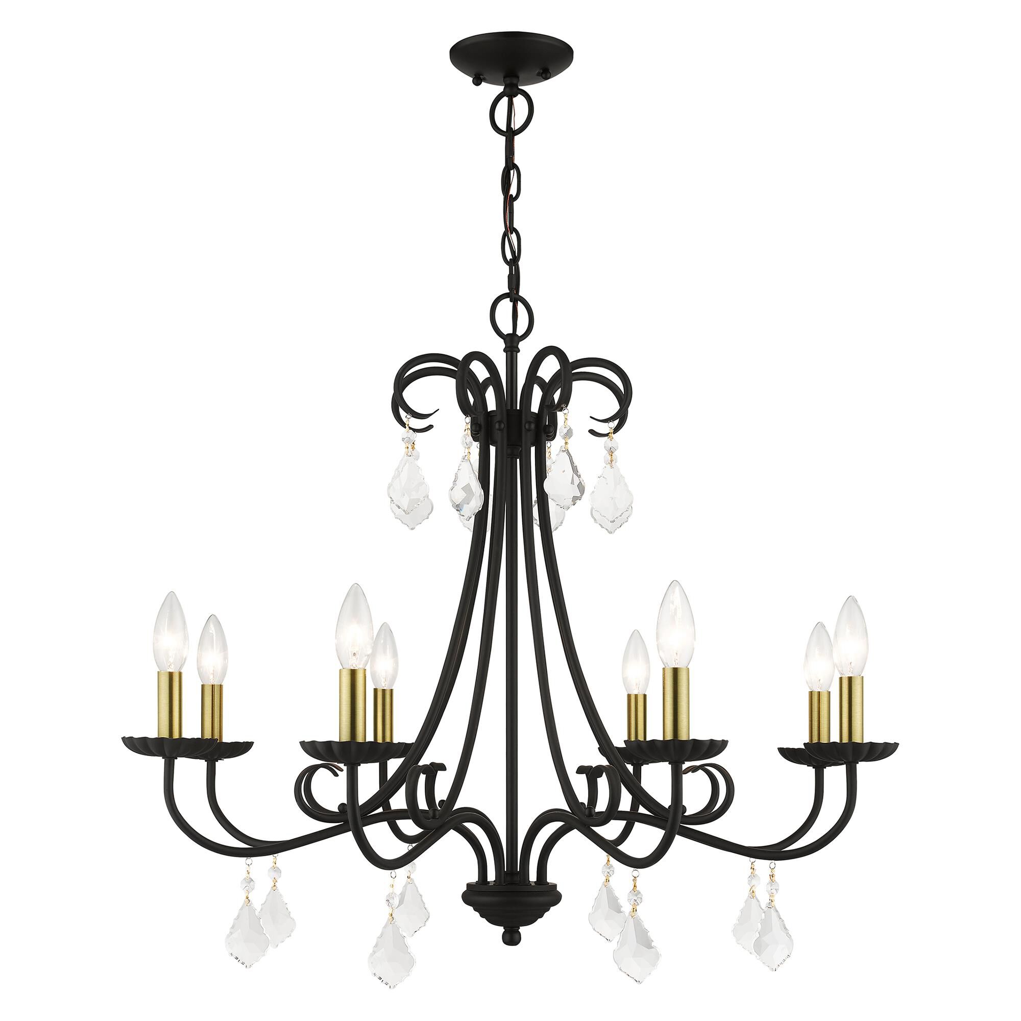 Shown in Black with Antique Brass Accents finish and Clear Crystals glass