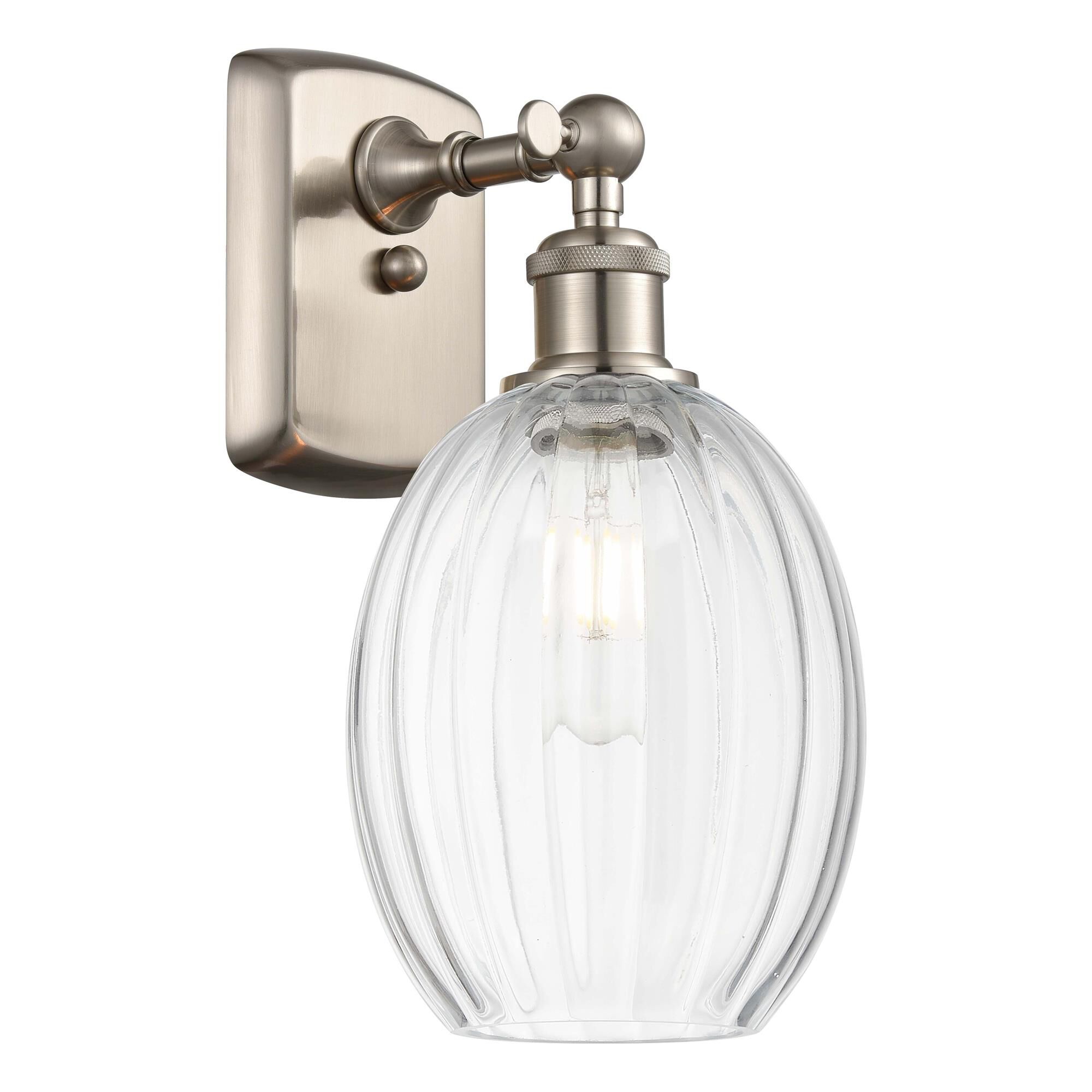 Shown in Brushed Satin Nickel finish and Clear glass