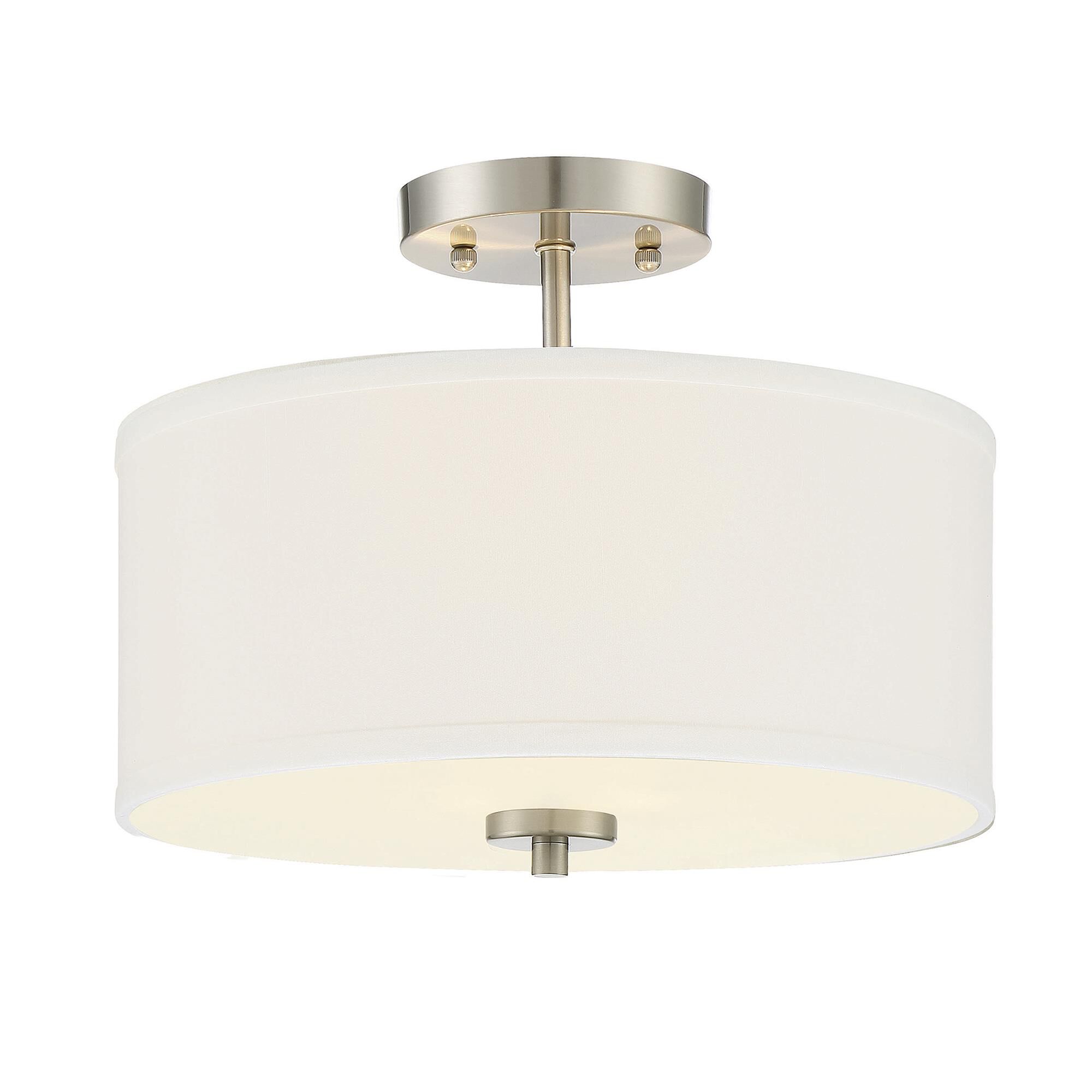Shown in Brushed Nickel finish and White Fabric shade