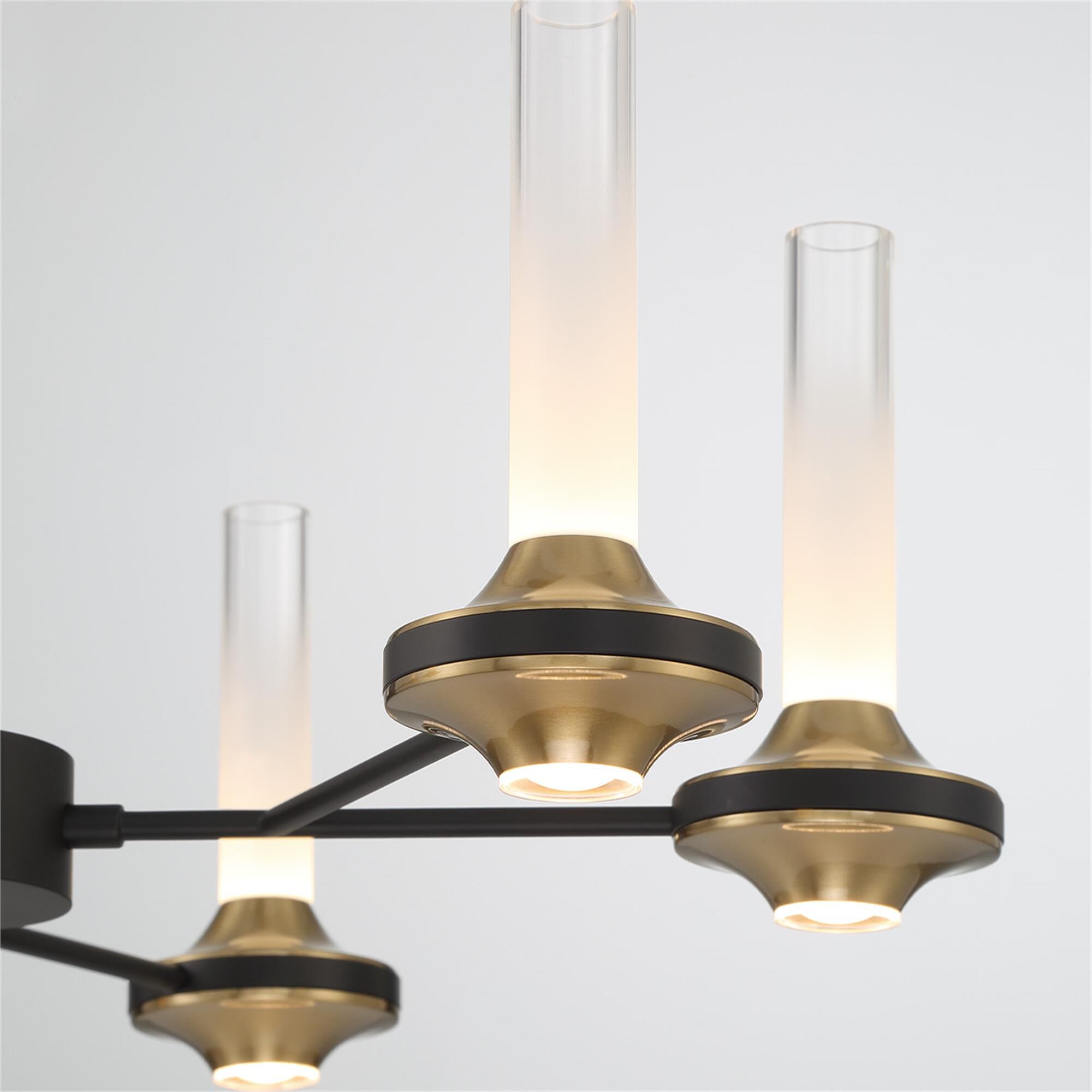 Shown in Black and Brass finish and Etched glass