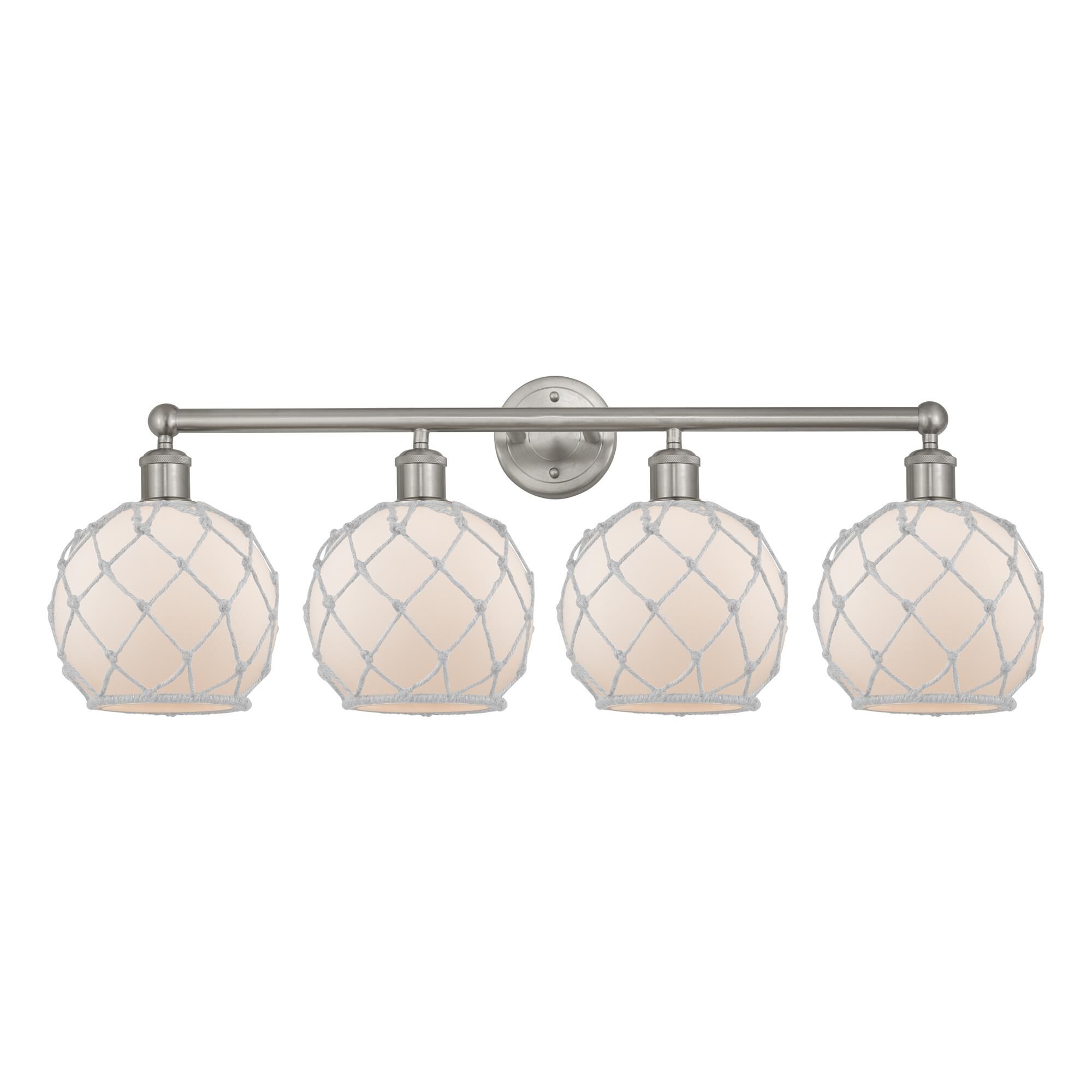 Shown in Brushed Satin Nickel finish and White with White Rope glass
