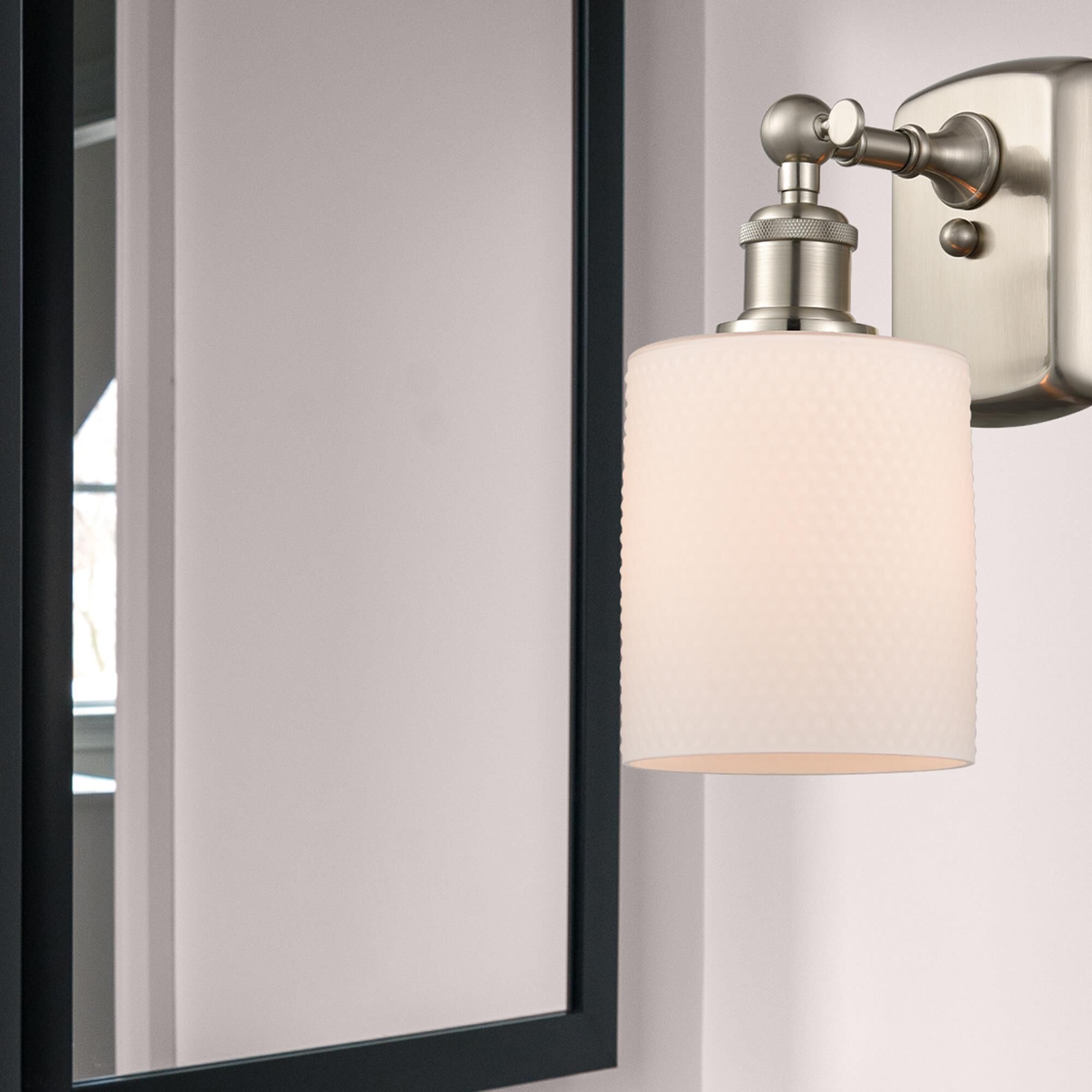 Shown in Satin Nickel finish and Matte White - Drum glass
