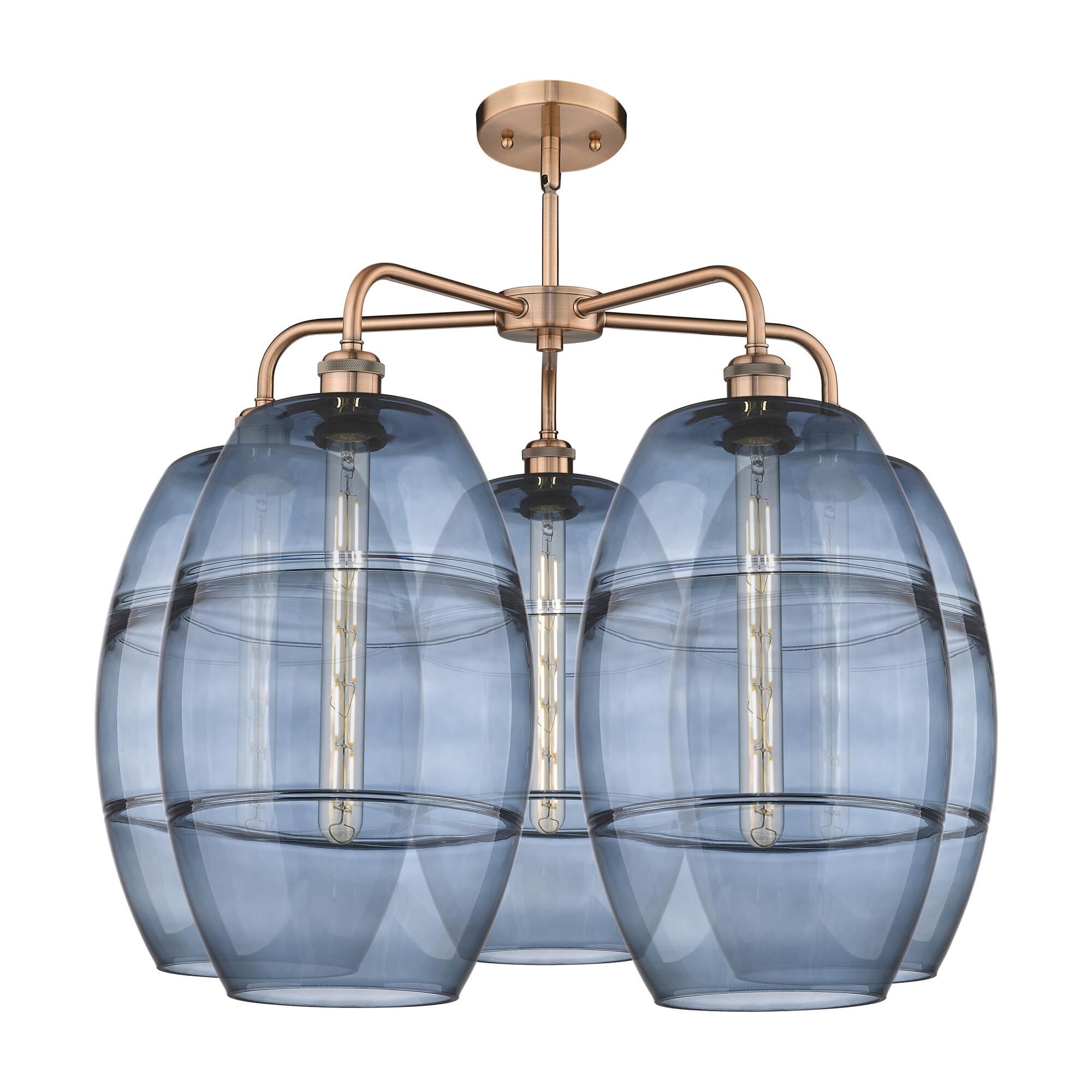 Shown in Antique Copper finish and Princess Blue glass