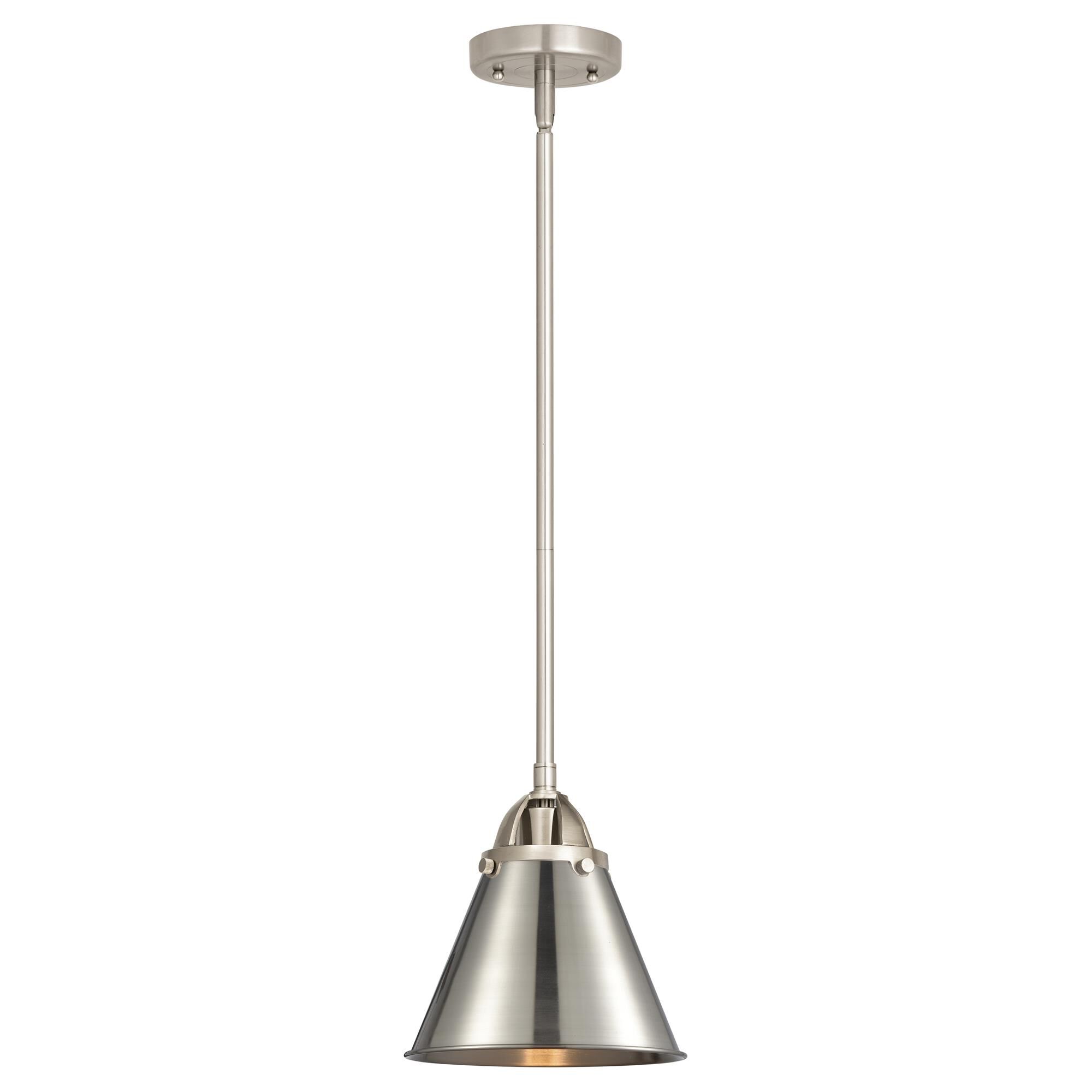 Shown in Brushed Satin Nickel finish and No Glass glass and Brushed Satin Nickel Appalachian shade