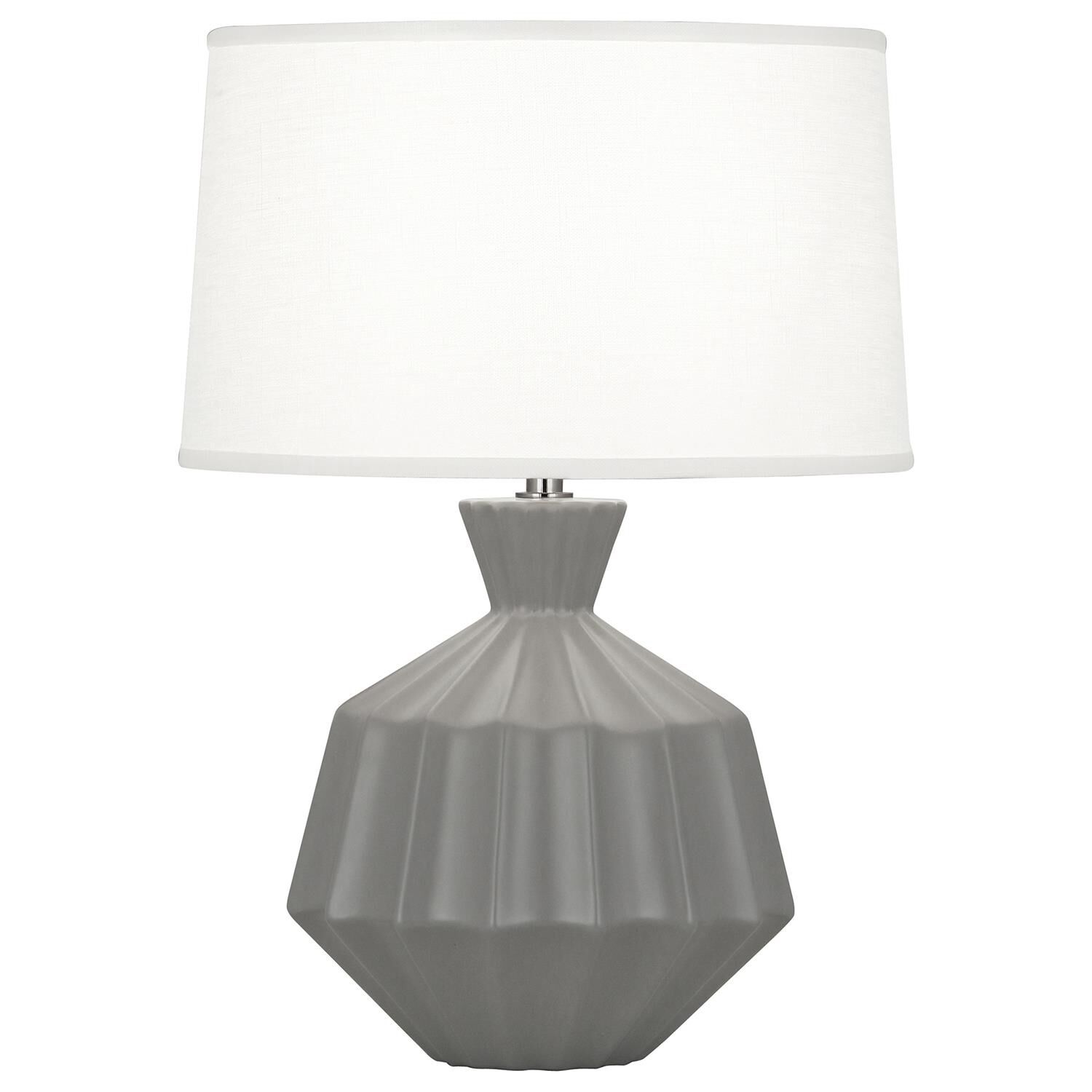 Shown in Matte Smoky Taupe Glazed Ceramic finish and Oyster Linen With Self Fabric Top Diffuser shade