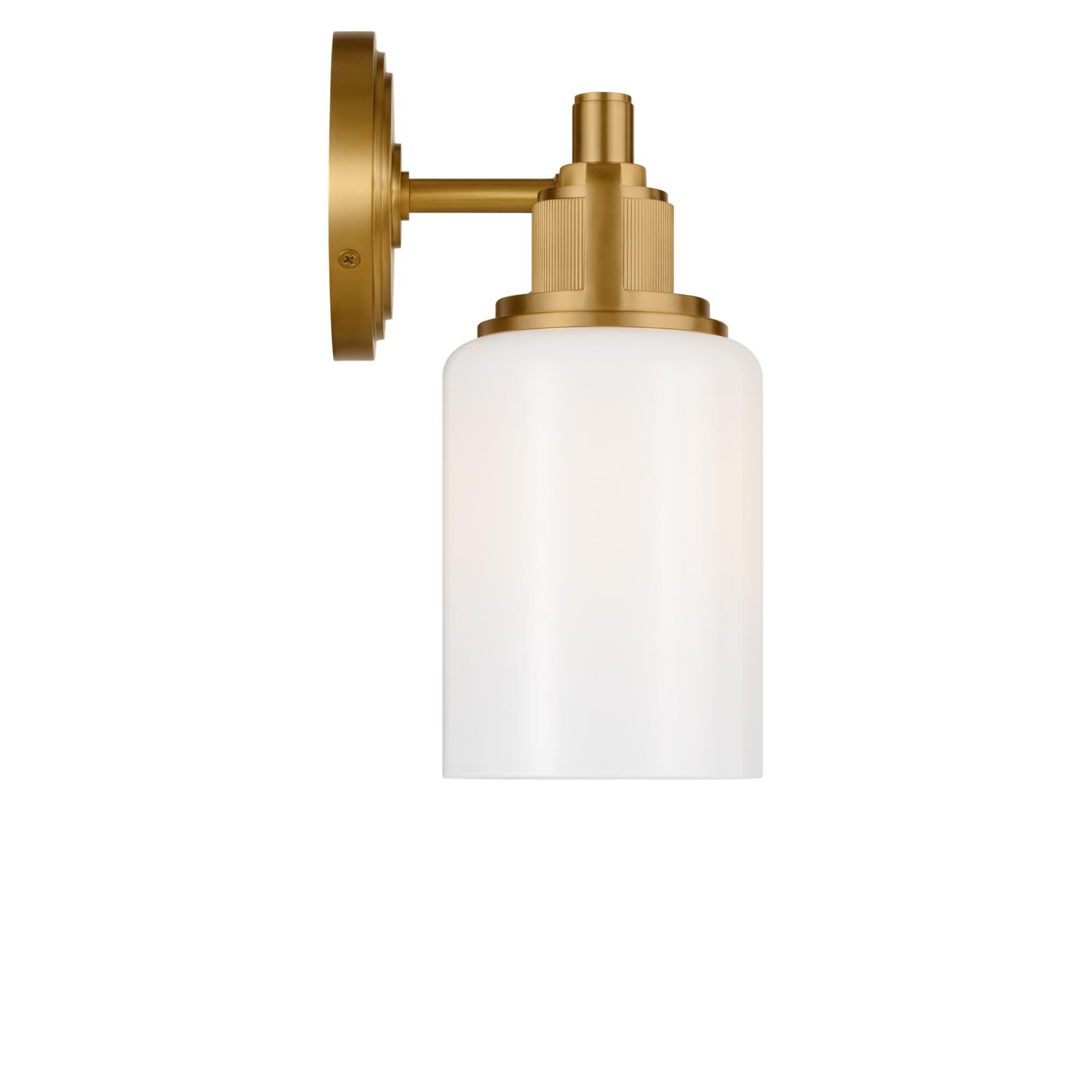 Shown in Burnished Brass finish and Milk glass