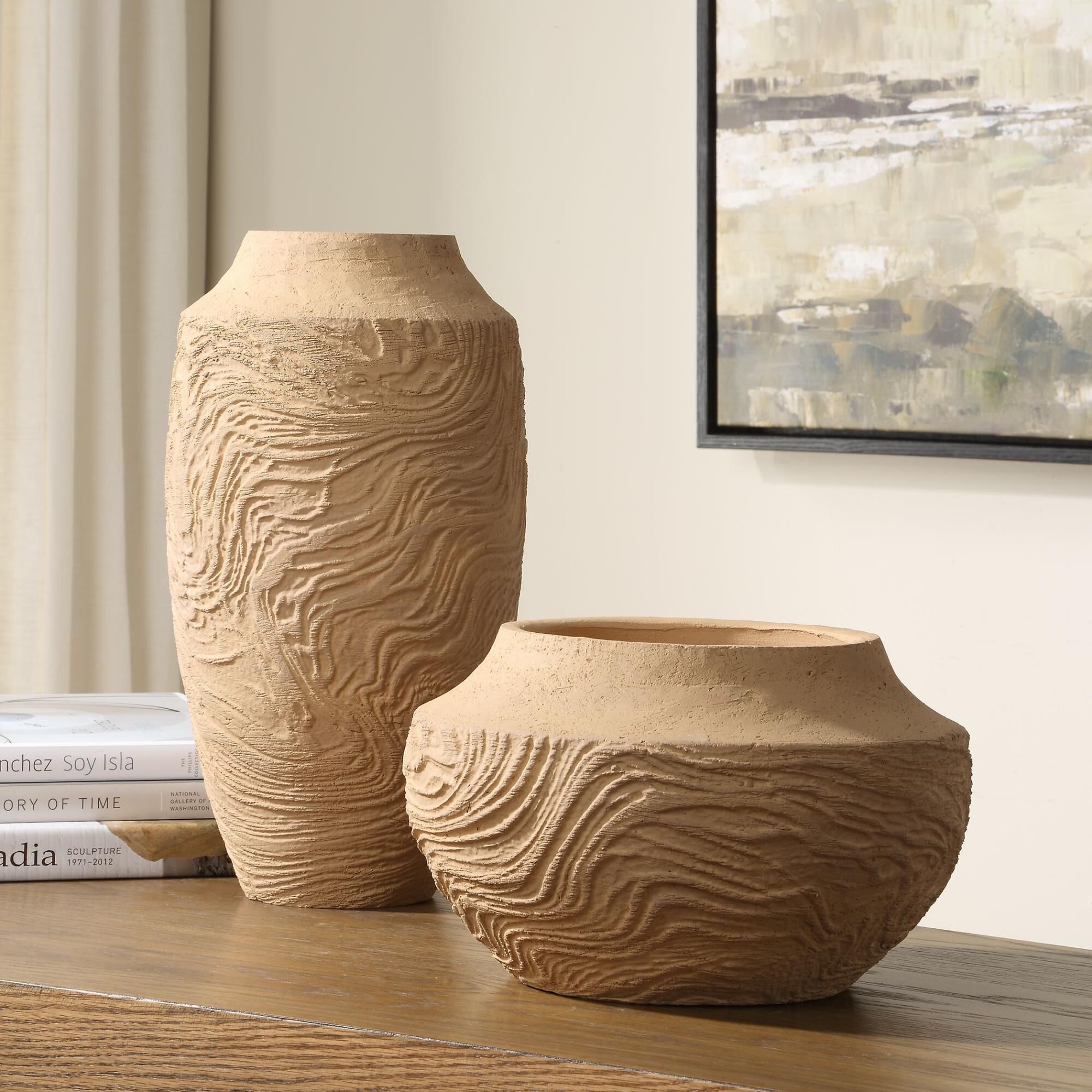Carolyn Kinder Sandstone Flow 16 Inch Vase-Urn by Uttermost