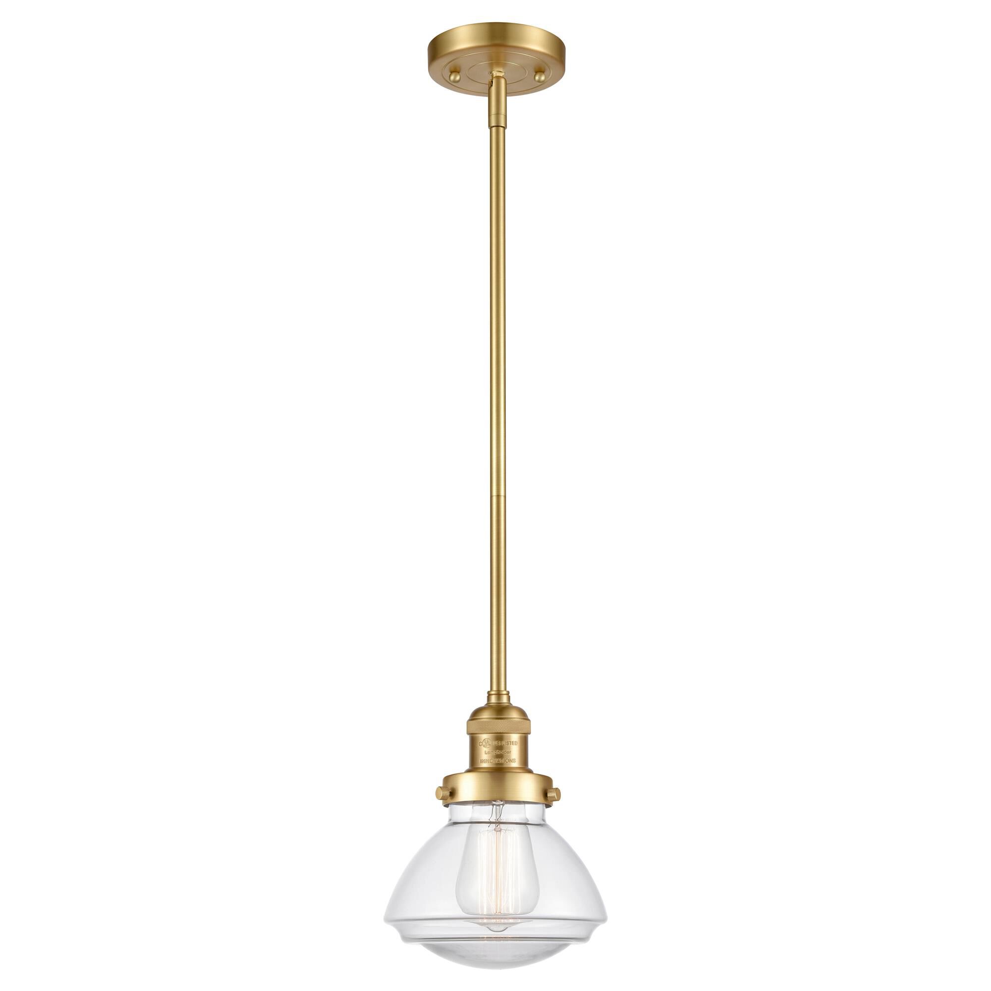 Shown in Satin Gold finish and Clear Olean glass