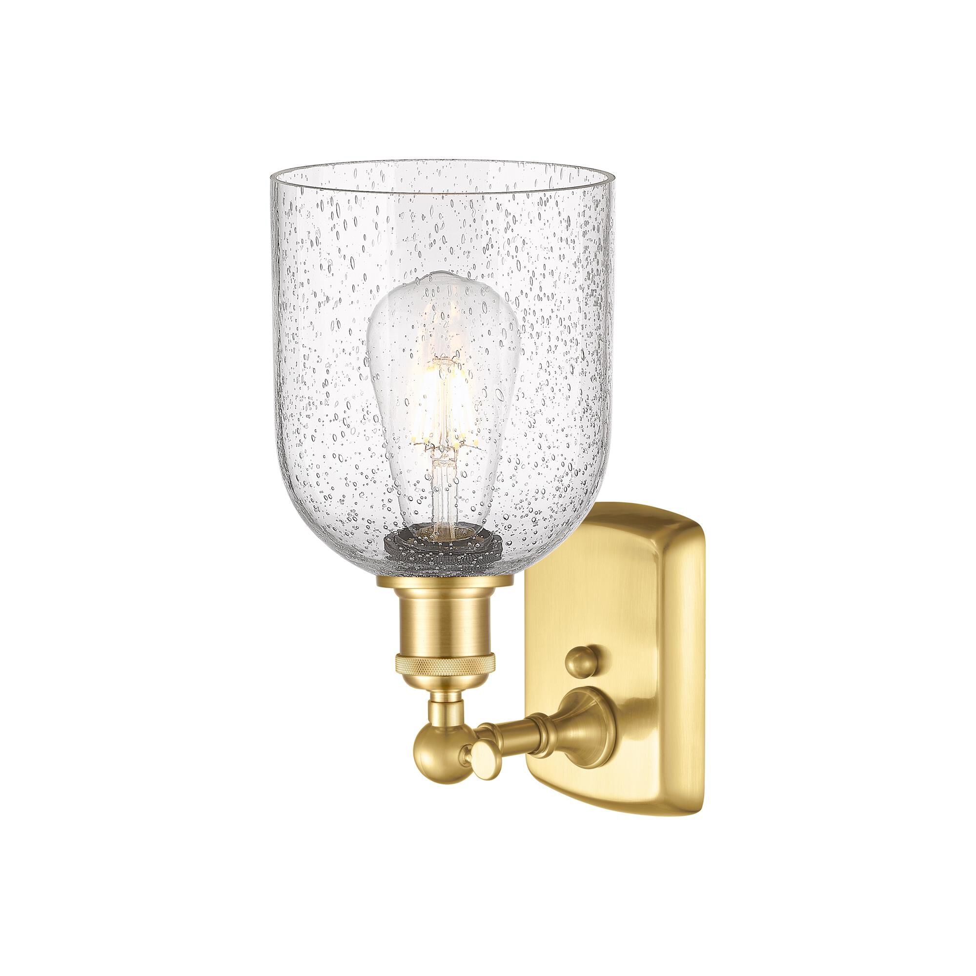 Shown in Satin Gold finish and Seedy glass