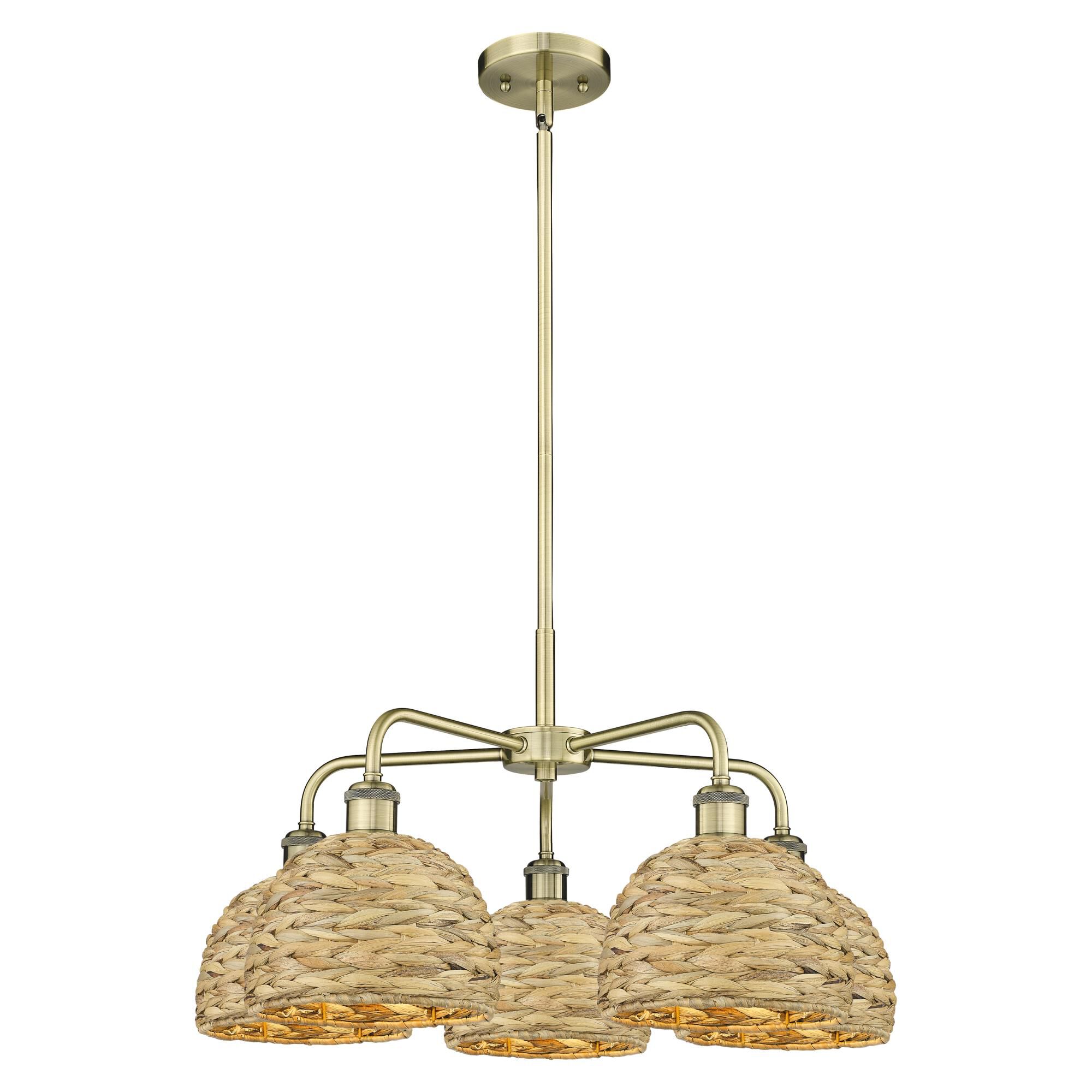 Shown in Antique Brass finish and Natural shade