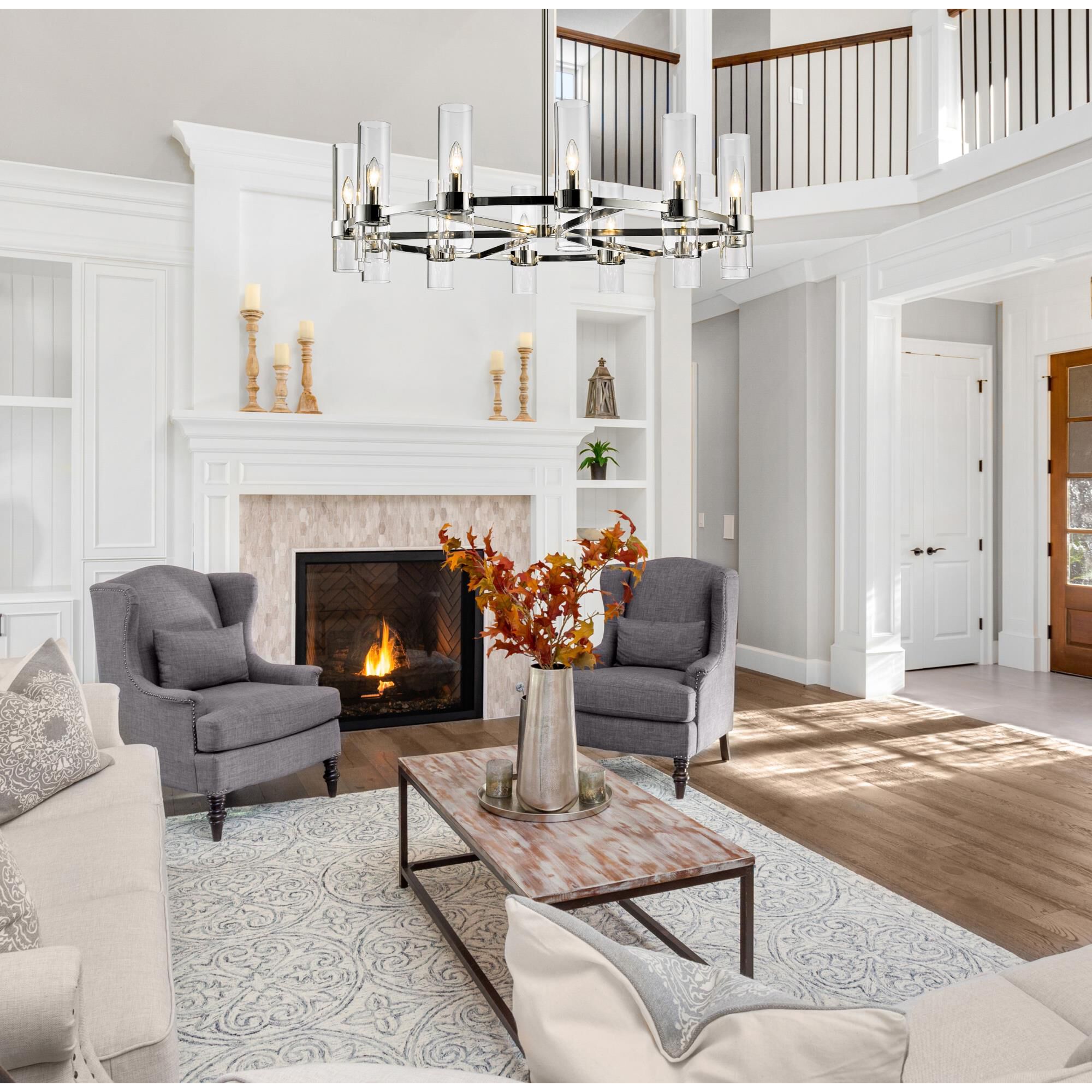 Shown in Polished Nickel finish and Clear glass and No Shade shade