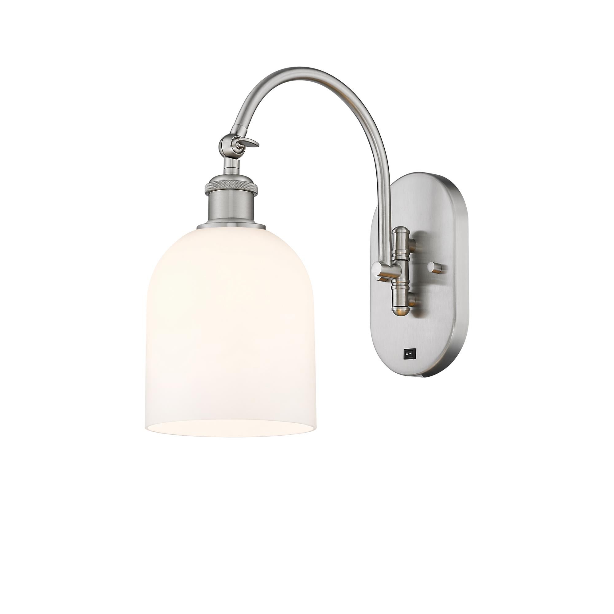 Shown in Brushed Satin Nickel finish and Gloss White glass