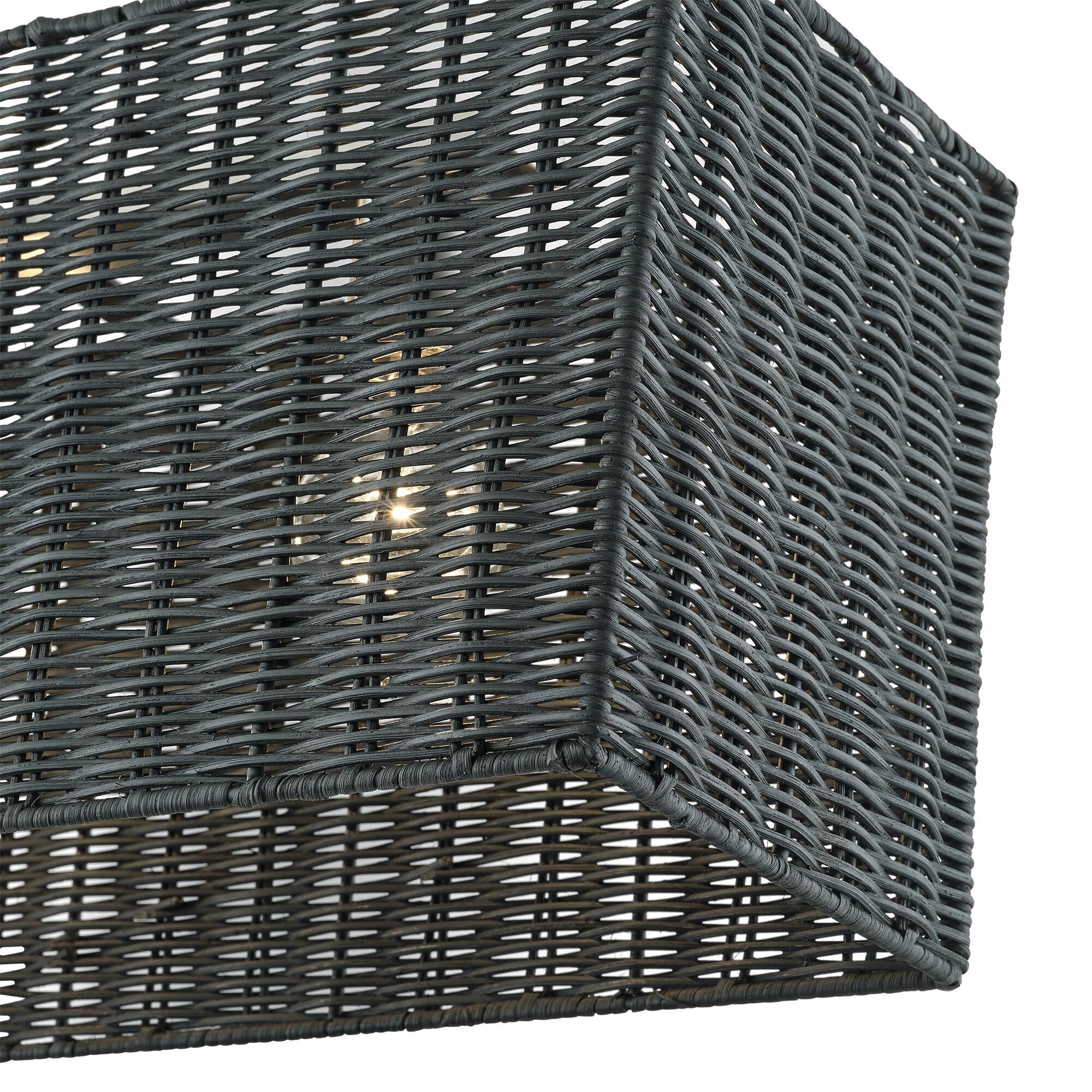 Shown in Black finish and Hand-Woven Charred Gray Color Rattan shade