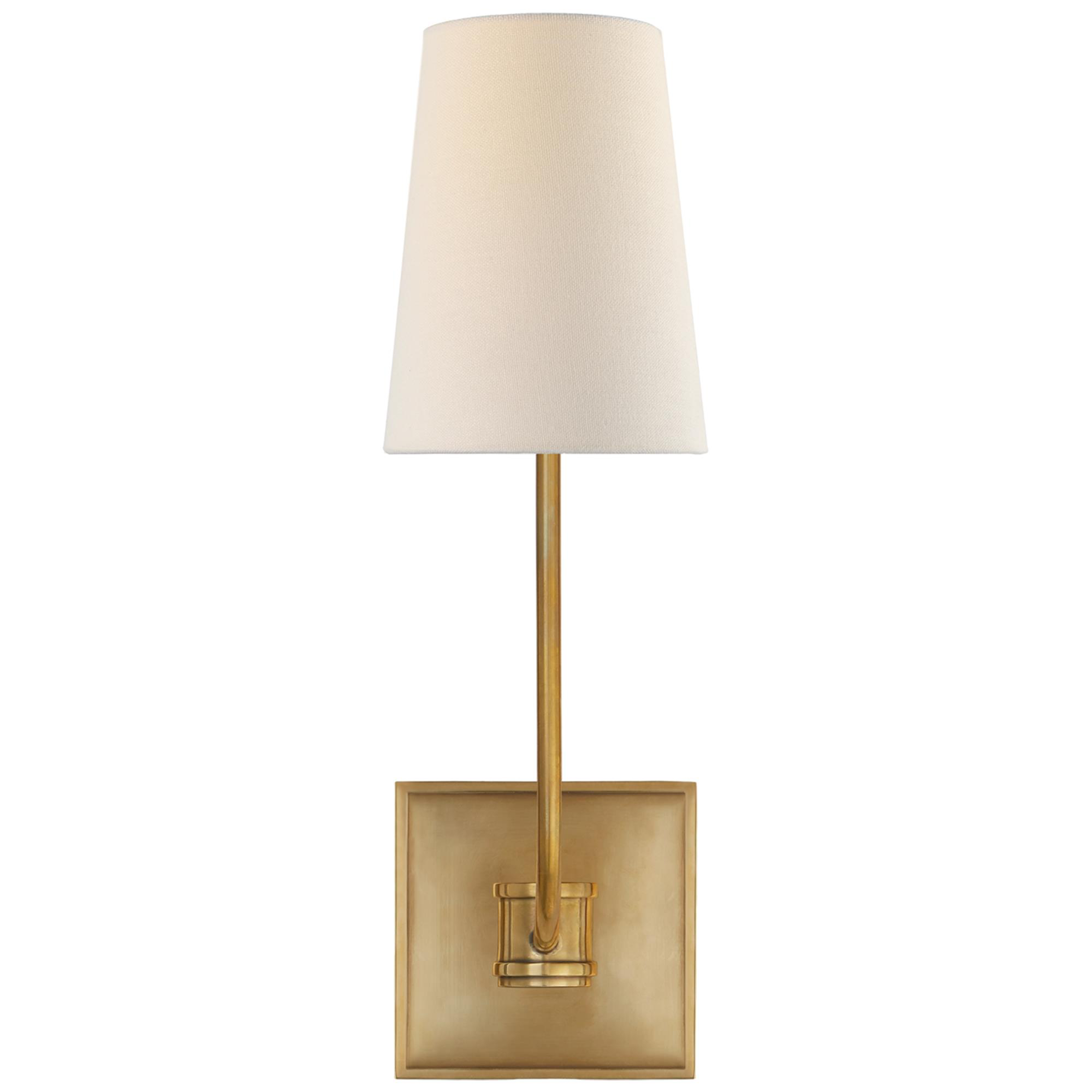 Shown in Antique-Burnished Brass finish and Linen shade