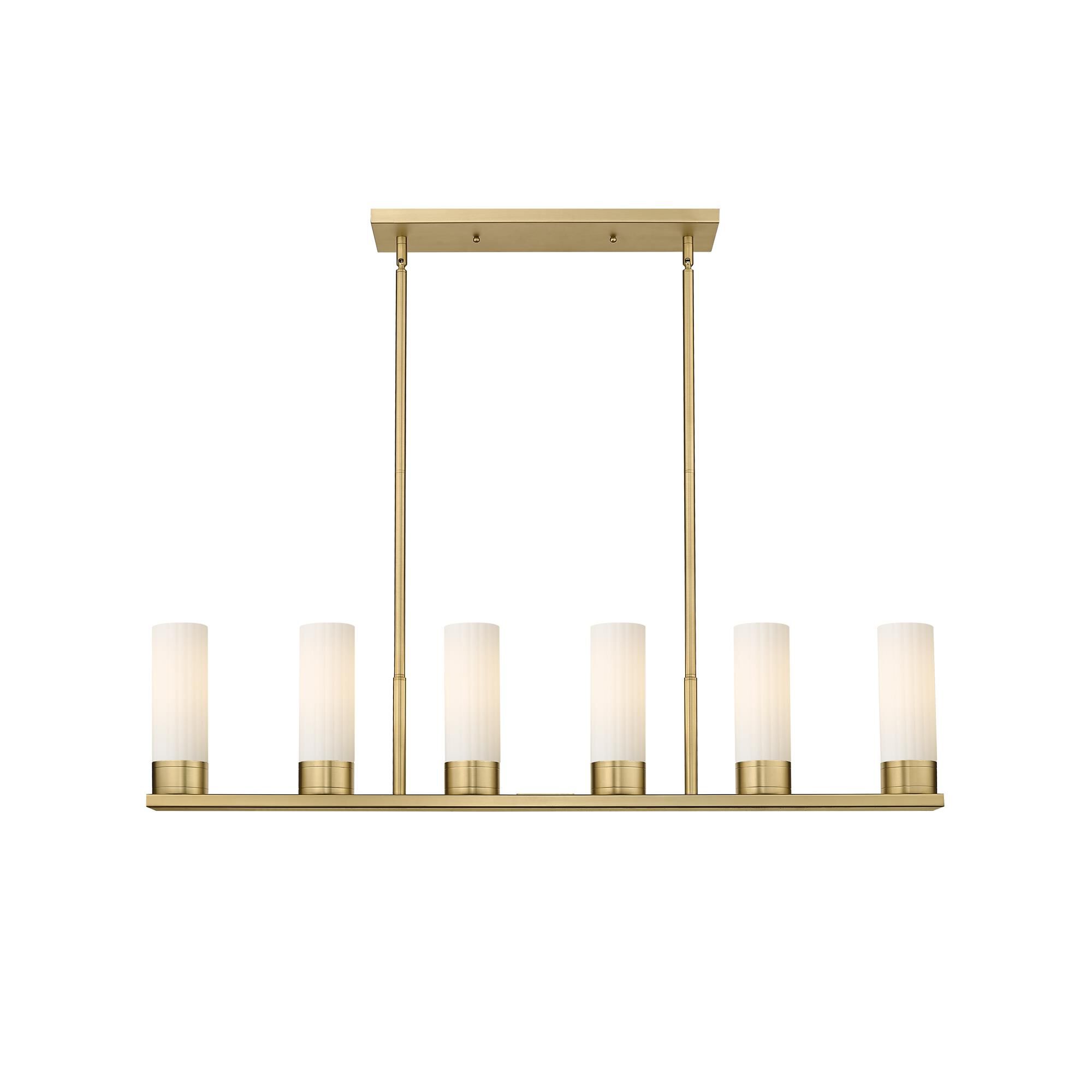 Shown in Brushed Brass finish and Matte White glass and Matte White Glass shade