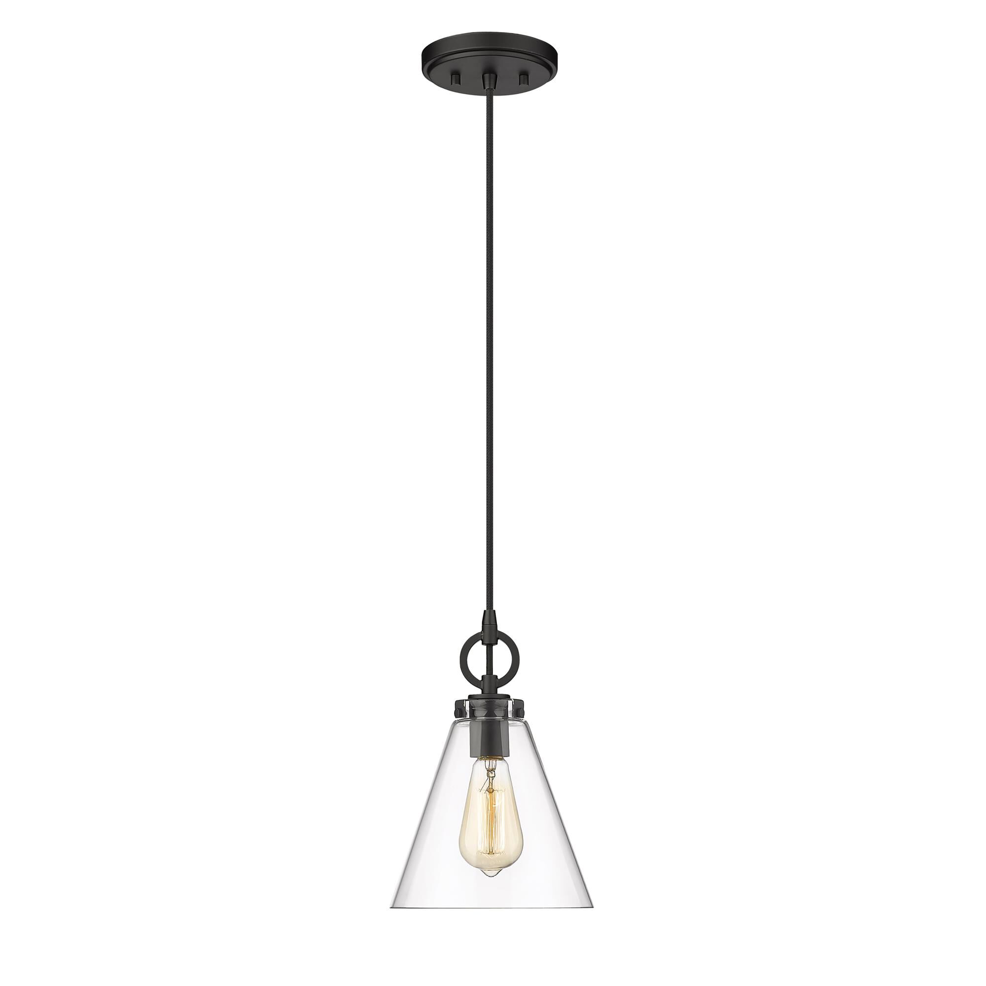 Shown in Matte Black finish and Glass shade