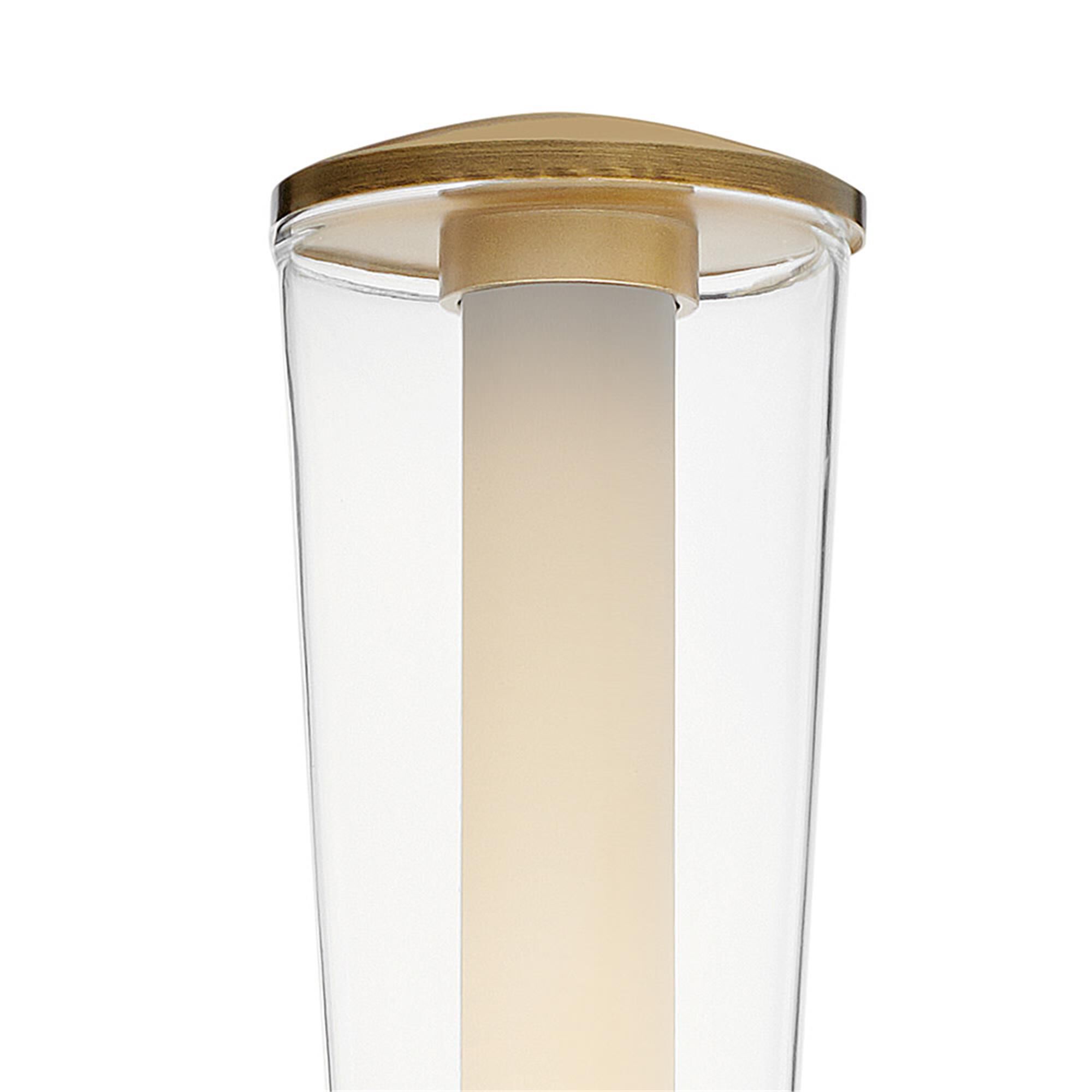 Shown in Lacquered Brass finish and Clear glass