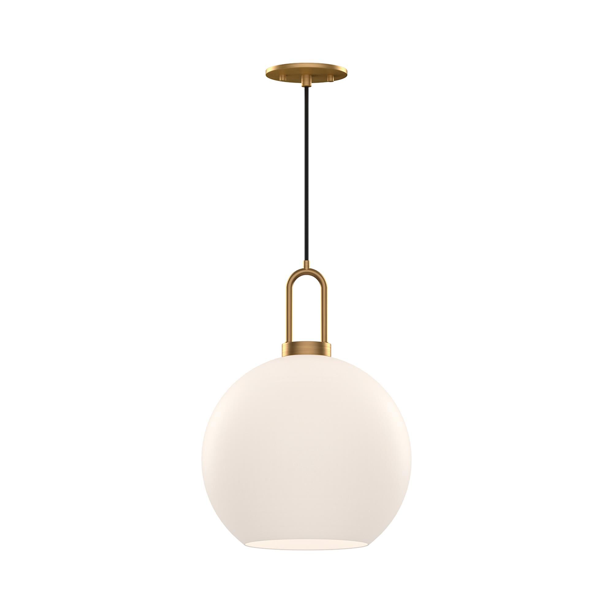Shown in Aged Gold finish and Opal glass and Black Braided Cord accent