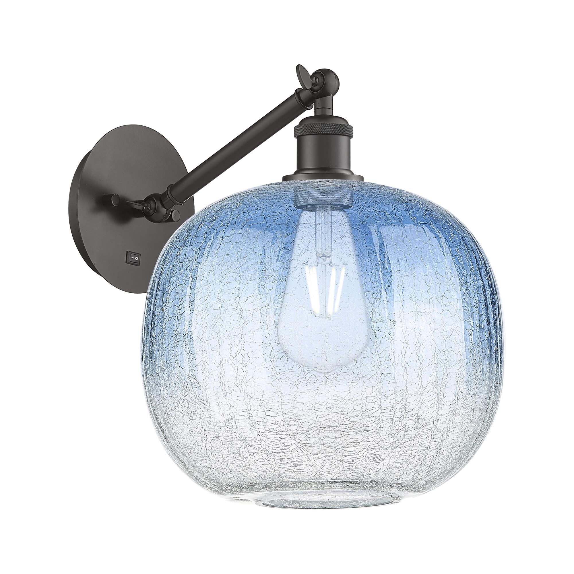 Shown in Oil Rubbed Bronze finish and Sapphire Blue glass