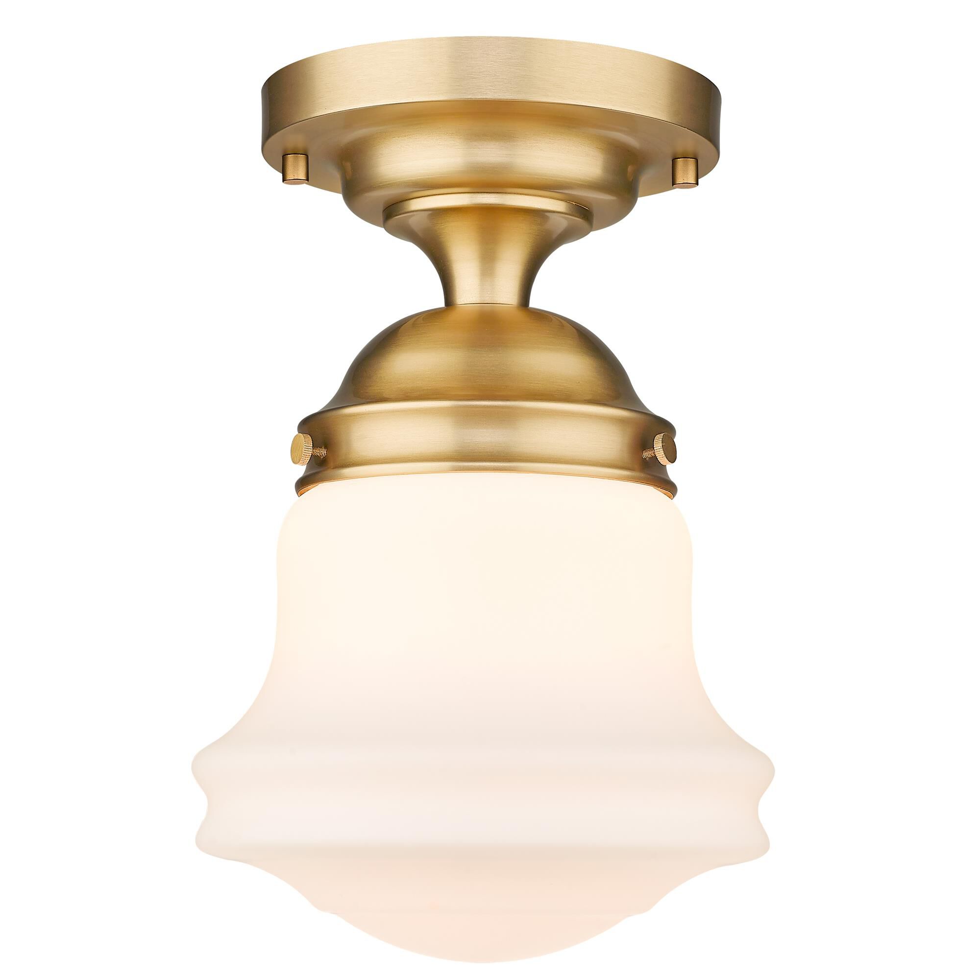 Shown in Heritage Brass finish and Matte Opal glass
