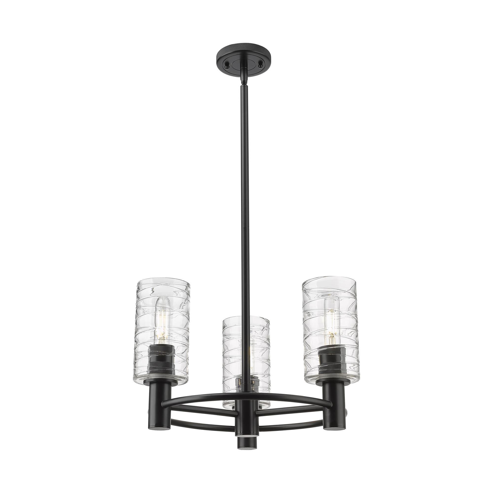 Shown in Matte Black finish and Deco Swirl glass and Deco Swirl Glass shade