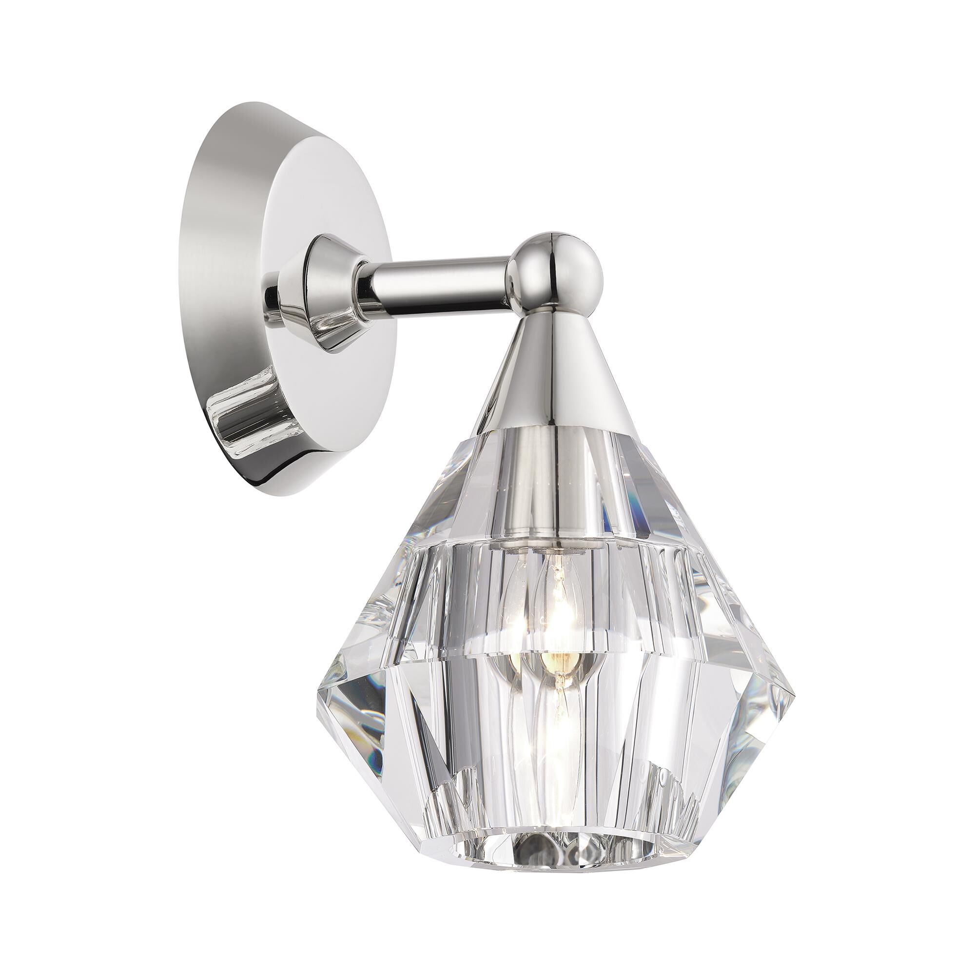 Shown in Polished Nickel finish and Crystal glass