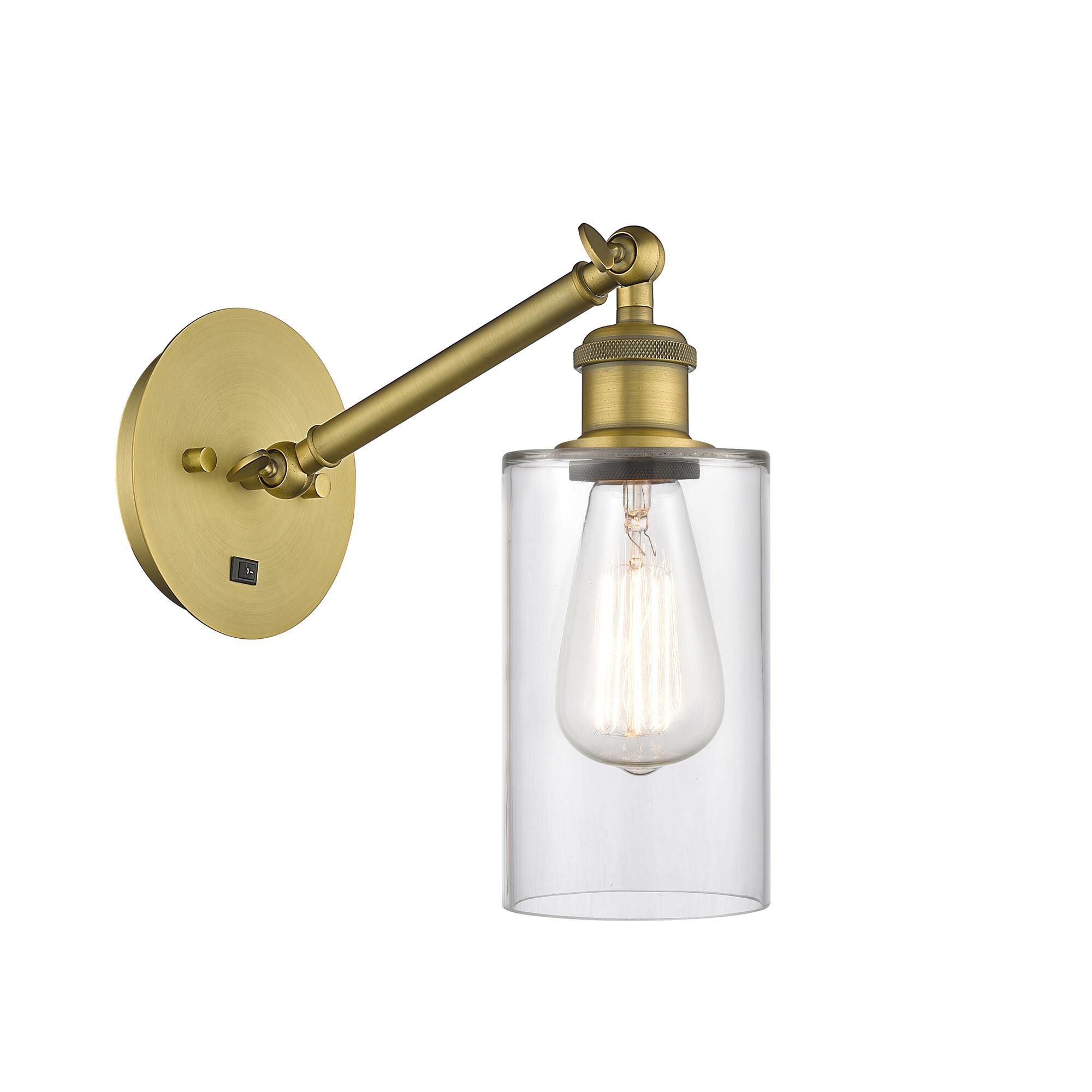 Shown in Brushed Brass finish and Clear Clymer glass