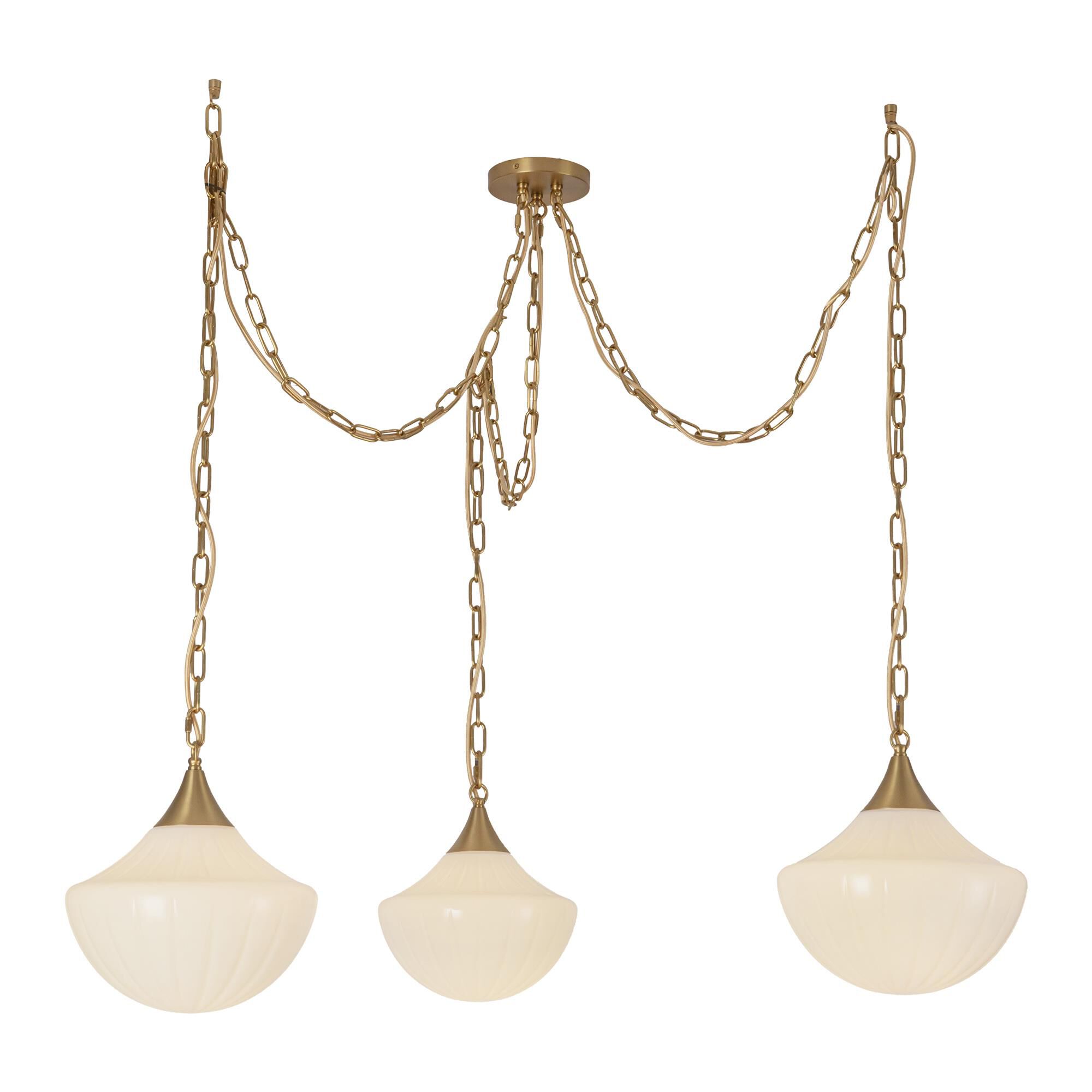 Shown in Brushed Gold finish and Glossy Ribbed Opal glass
