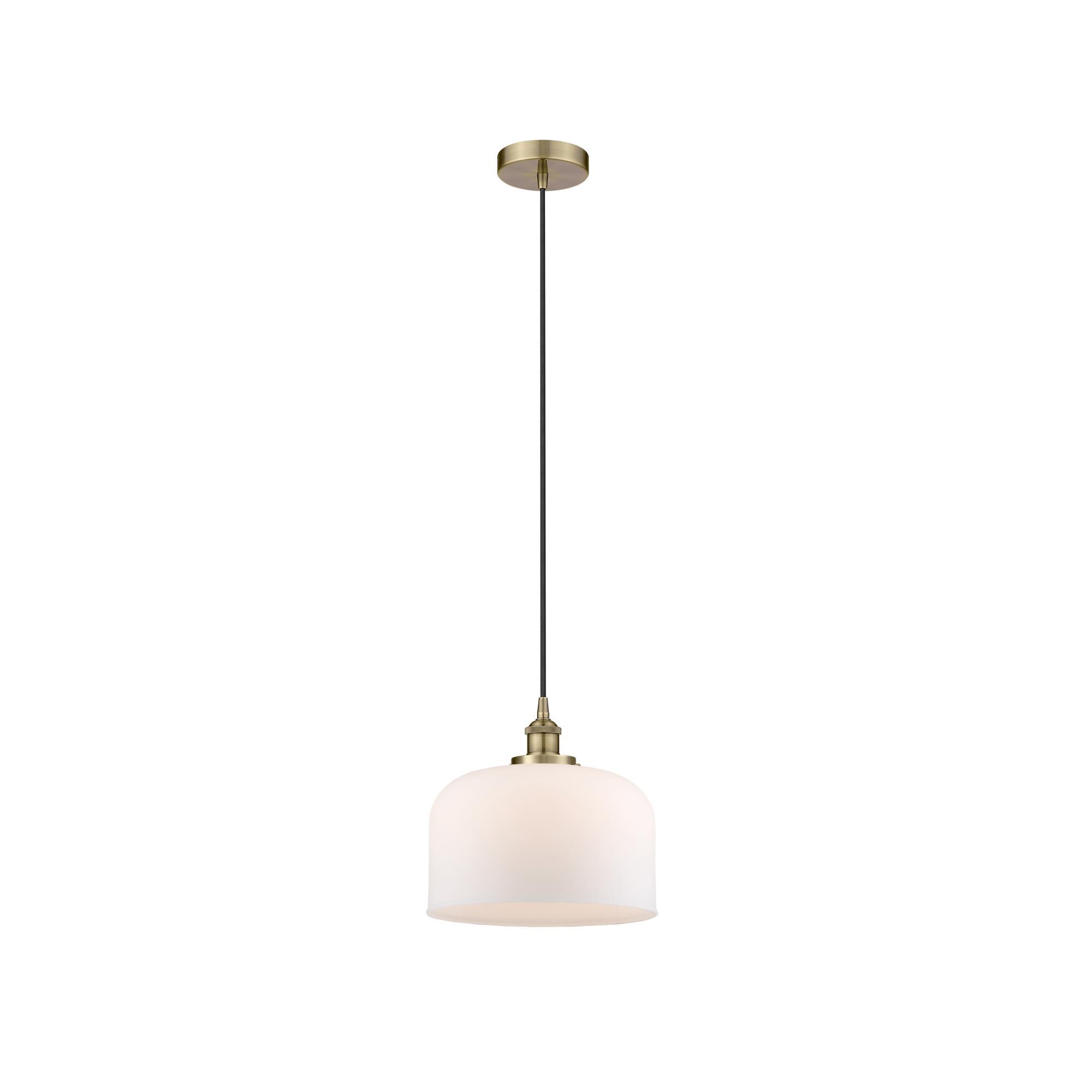 Shown in Antique Brass finish and Matte White Cased X-Large Bell glass