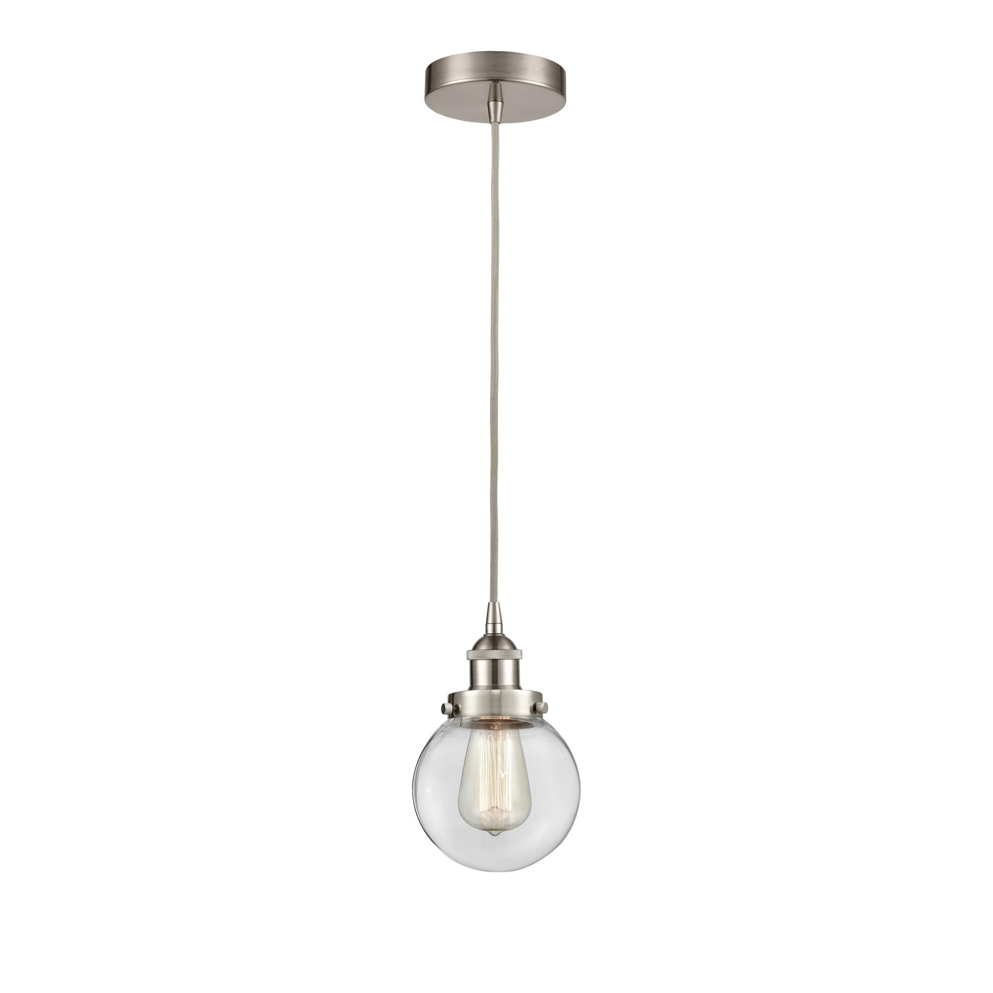 Shown in Brushed Satin Nickel finish and Clear Beacon glass