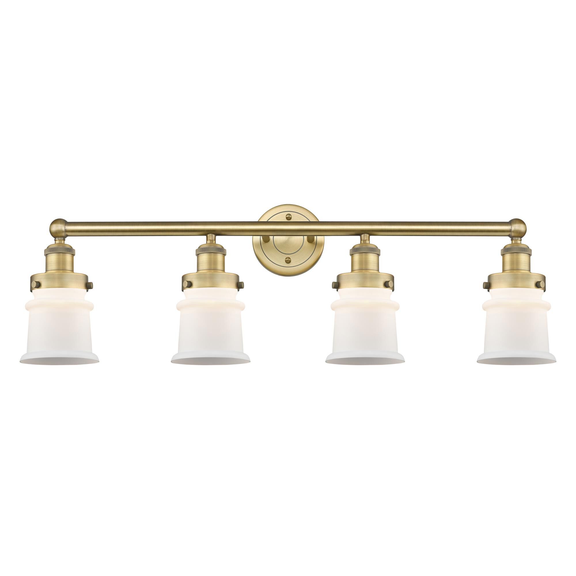 Shown in Brushed Brass finish and Matte White glass