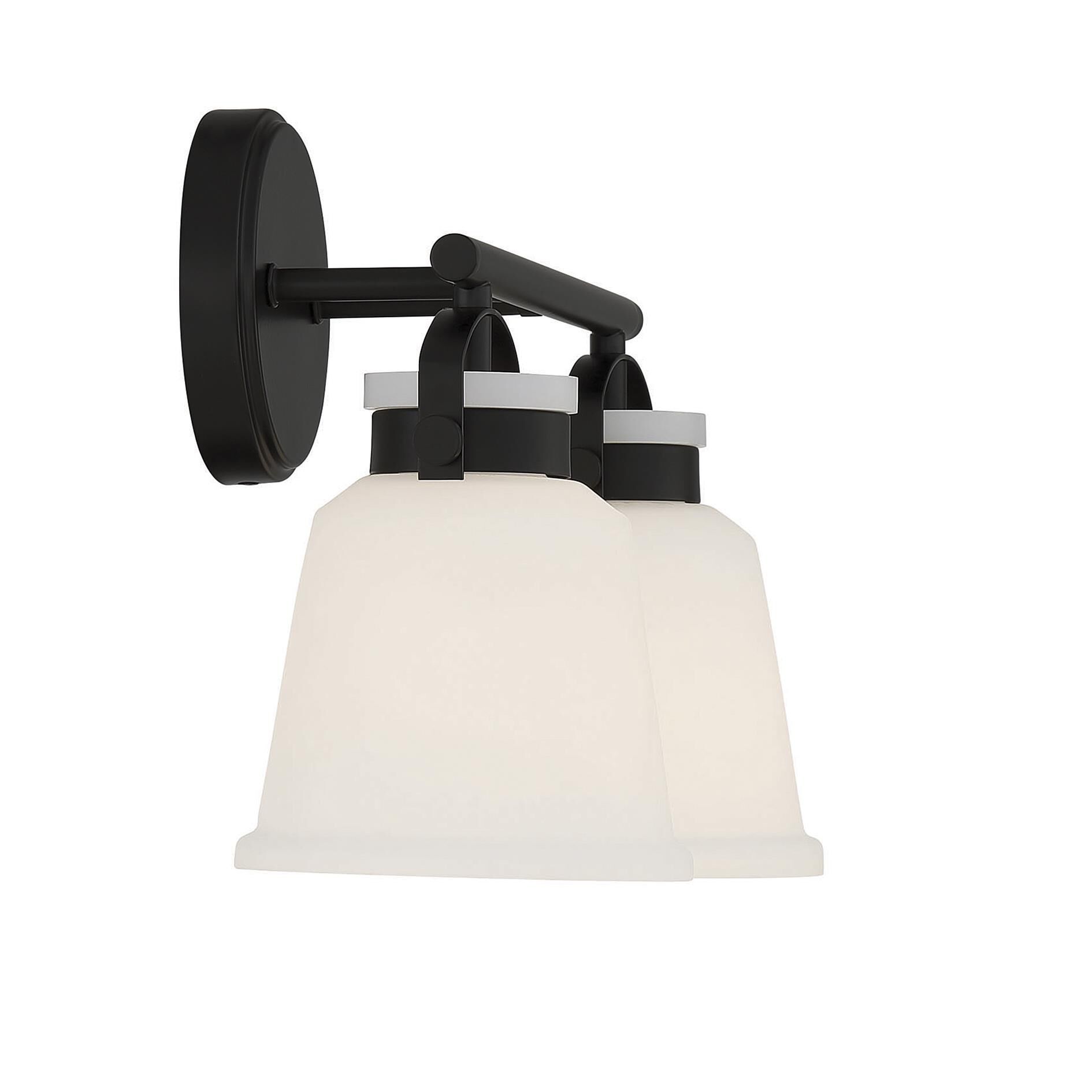 Shown in Matte Black finish and White Opal glass and Glass shade