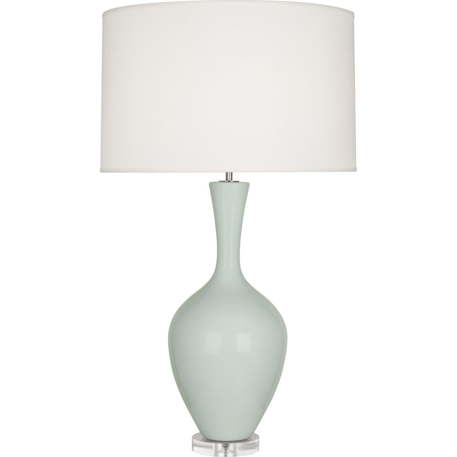 Shown in Celadon Glazed Ceramic finish and Fondine Fabric shade