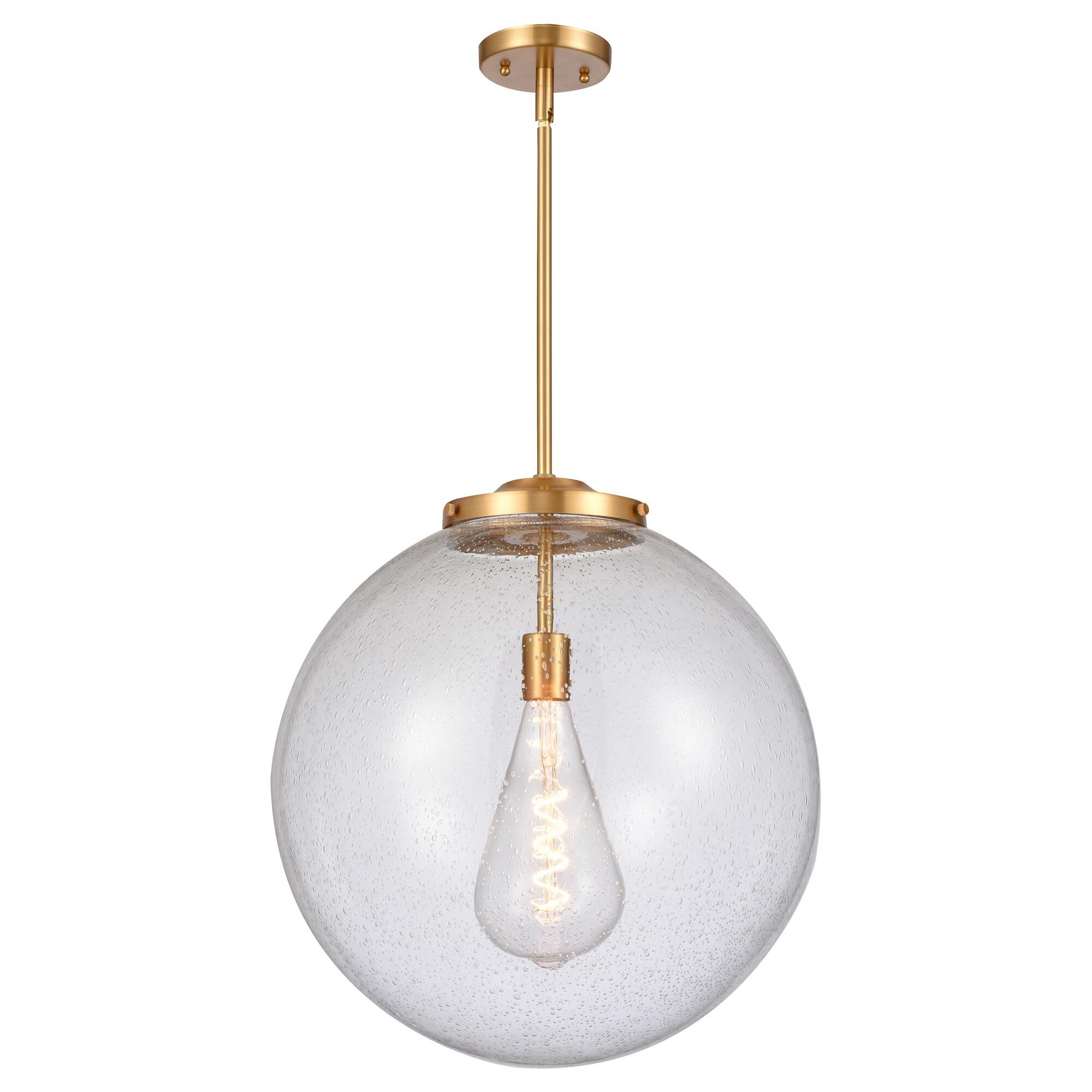 Shown in Satin Gold finish and Seedy Beacon glass