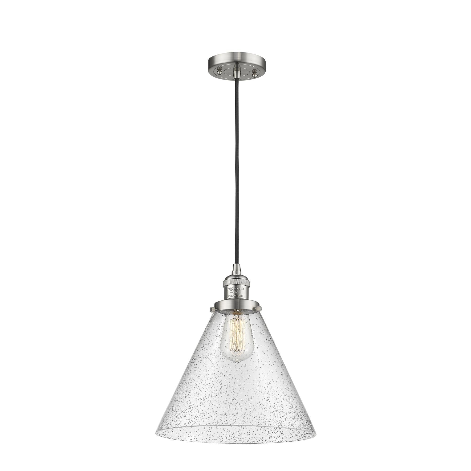 Shown in Brushed Satin Nickel finish and Seedy glass
