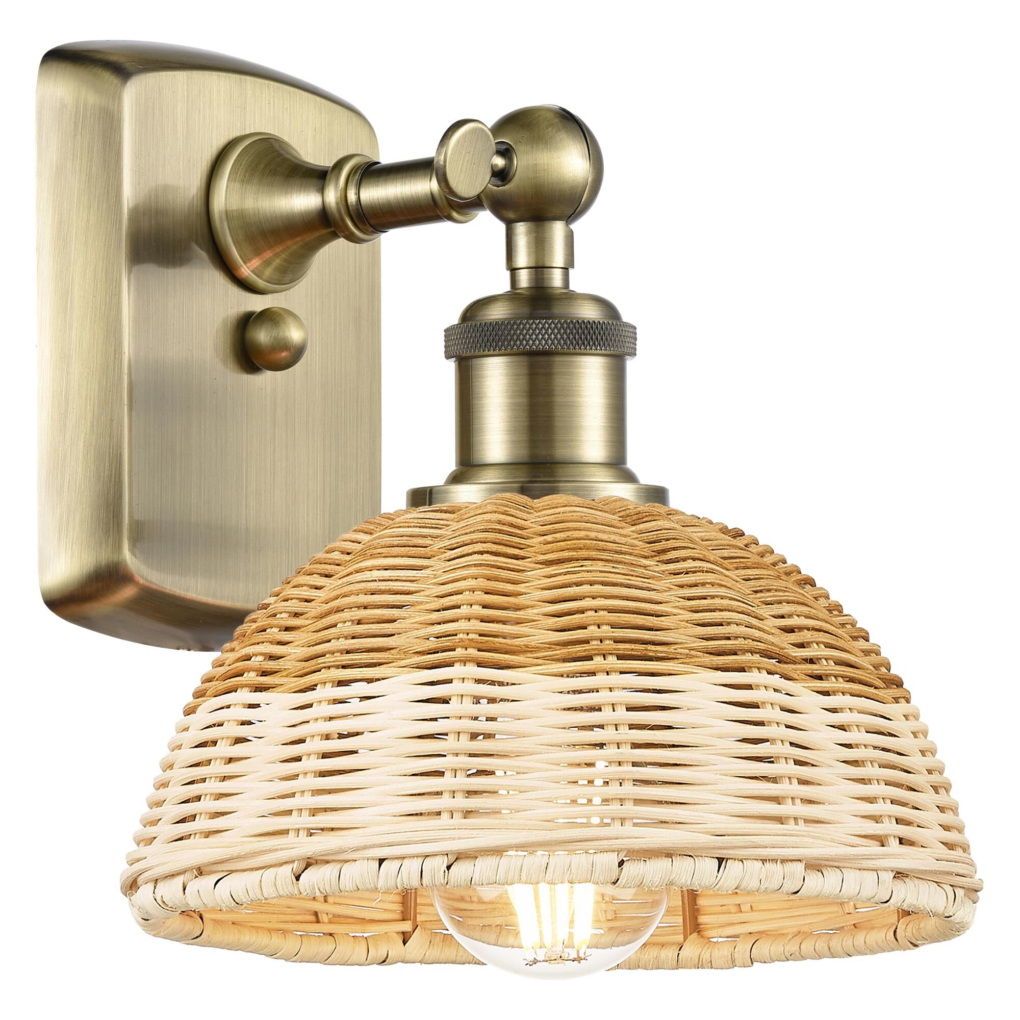 Shown in Antique Brass finish and Natural shade