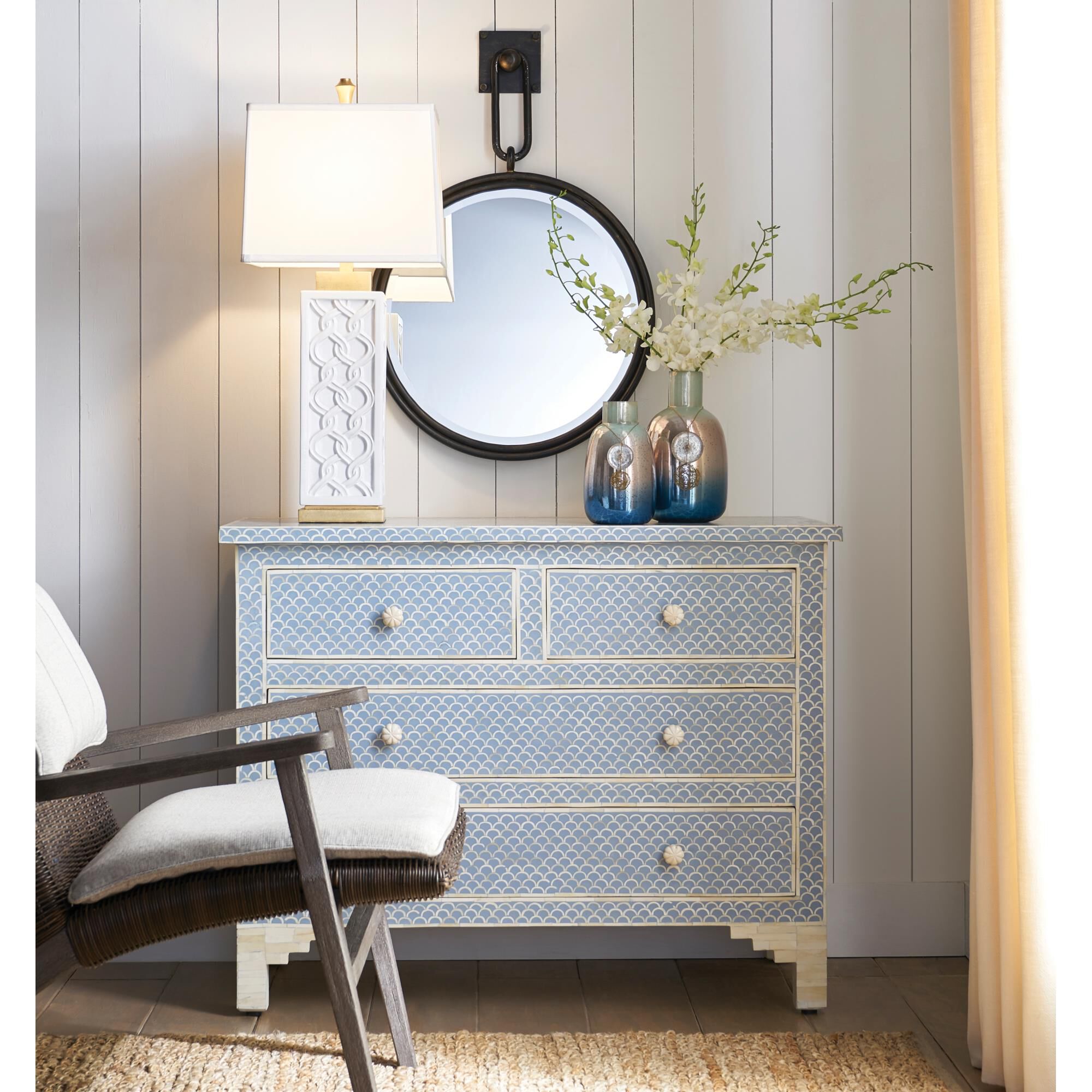 Shown in White And Turquoise Bone Inlay finish