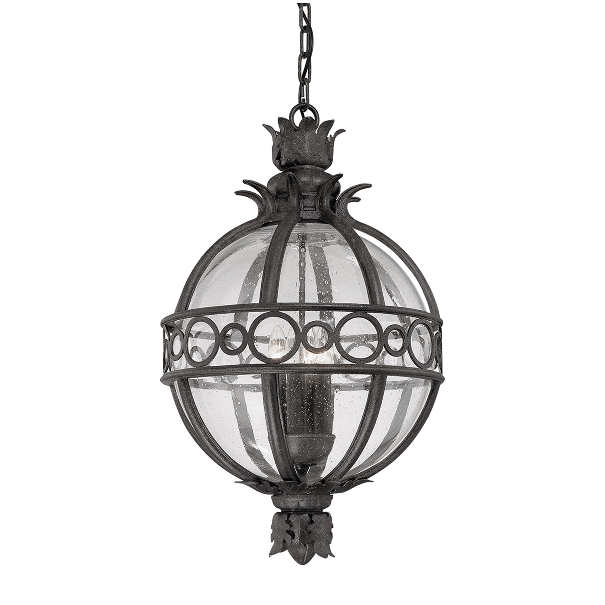 Shown in French Iron finish and Clear Seeded glass
