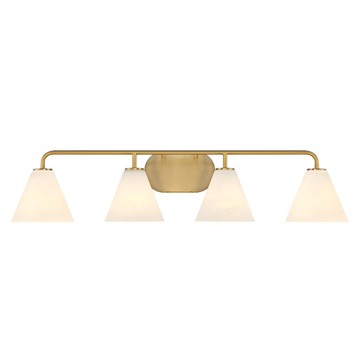Shown in Warm Brass finish and White Strie glass