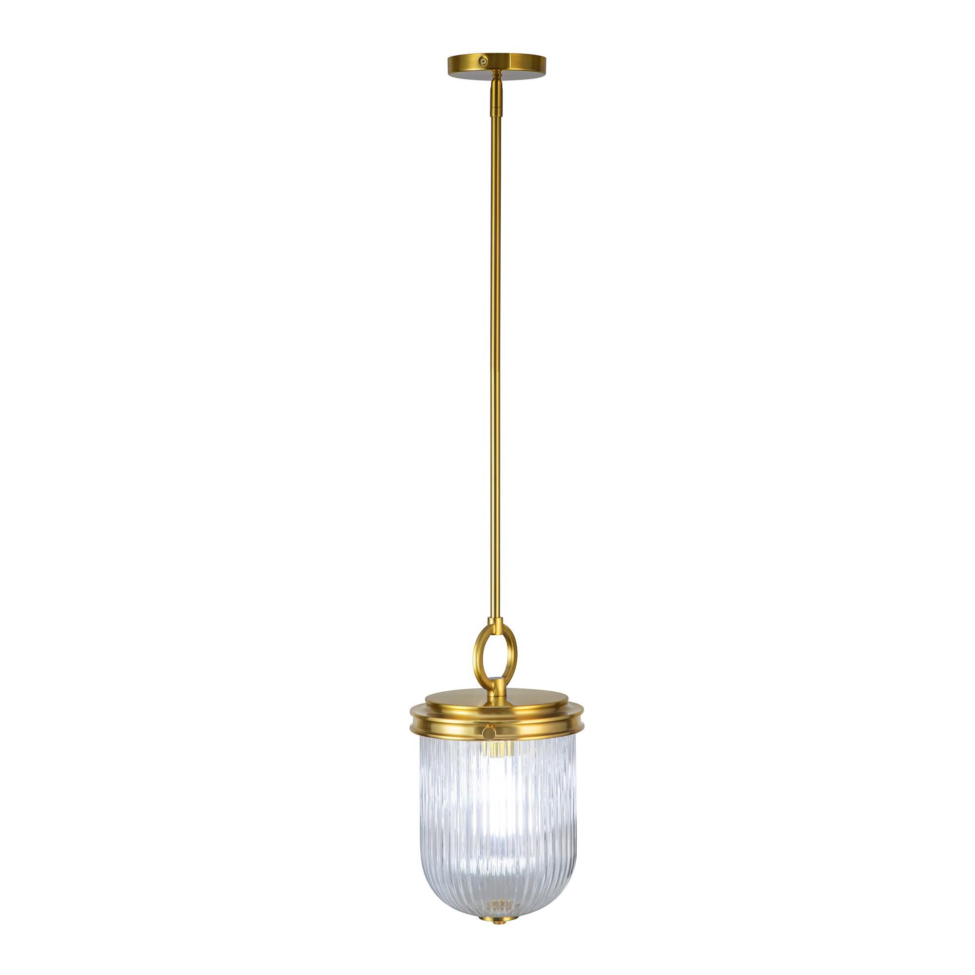 Shown in Vintage Brass finish and Ribbed glass