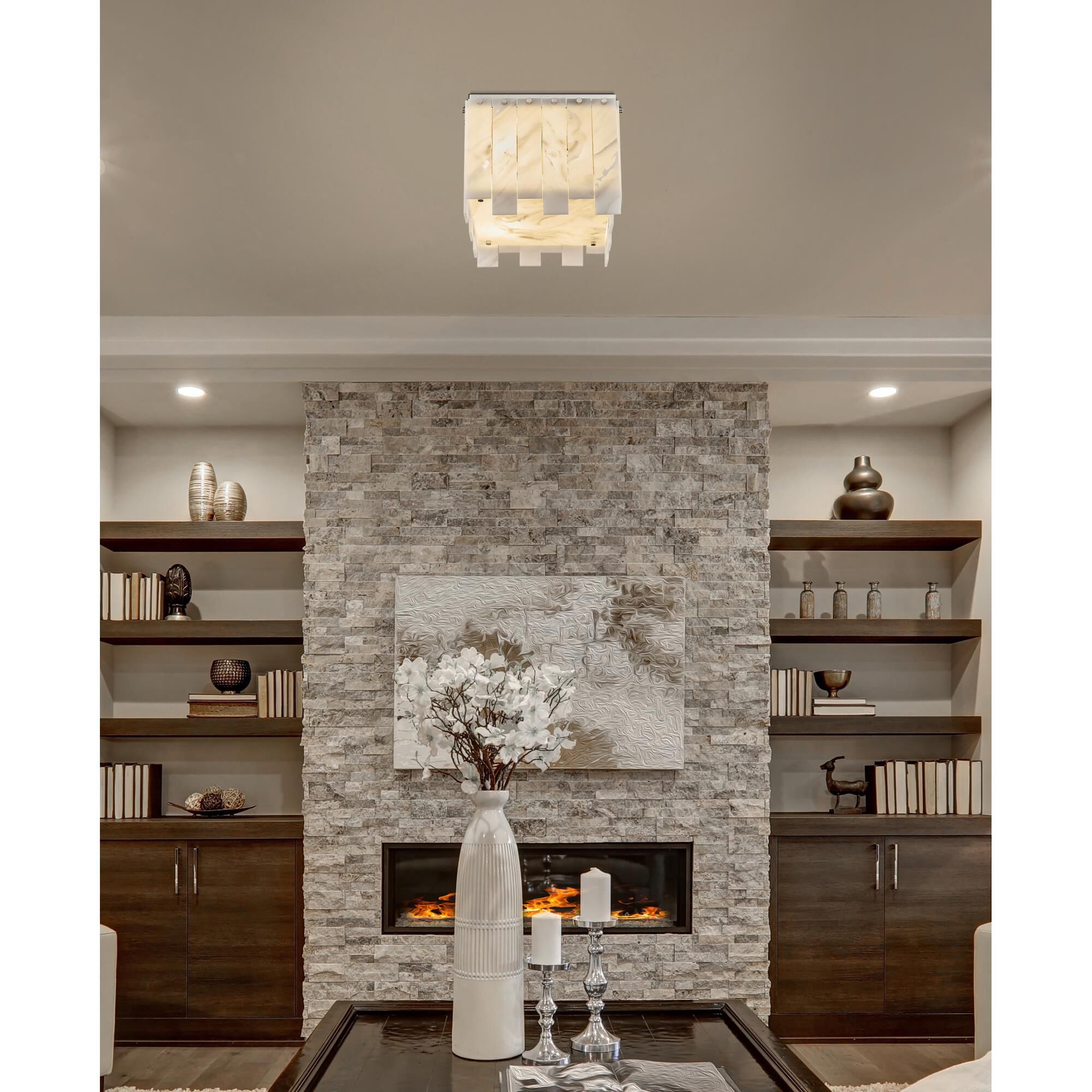 Shown in Polished Nickel finish and Alabaster Resin shade