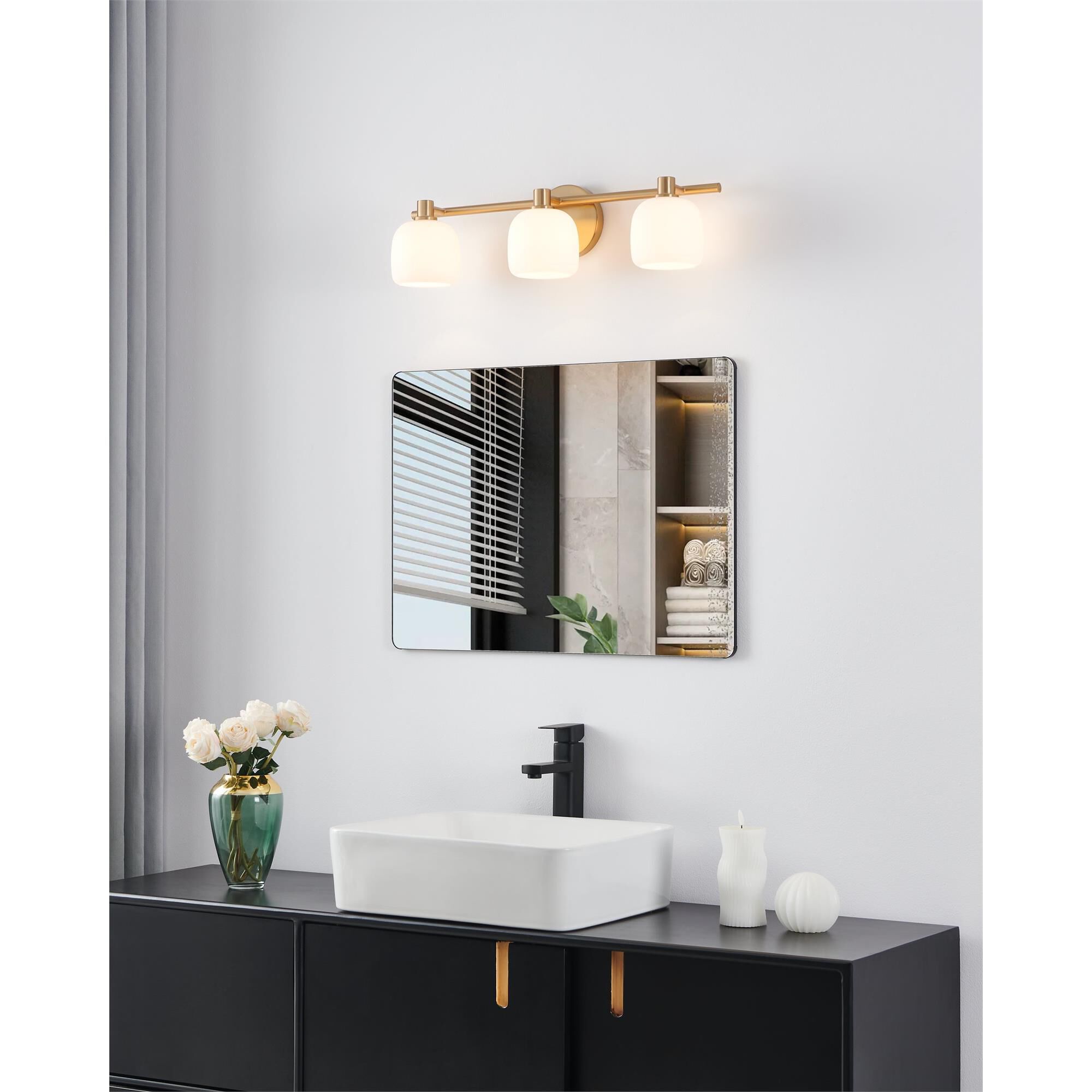 Shown in Champagne Gold finish and Etched Opal glass